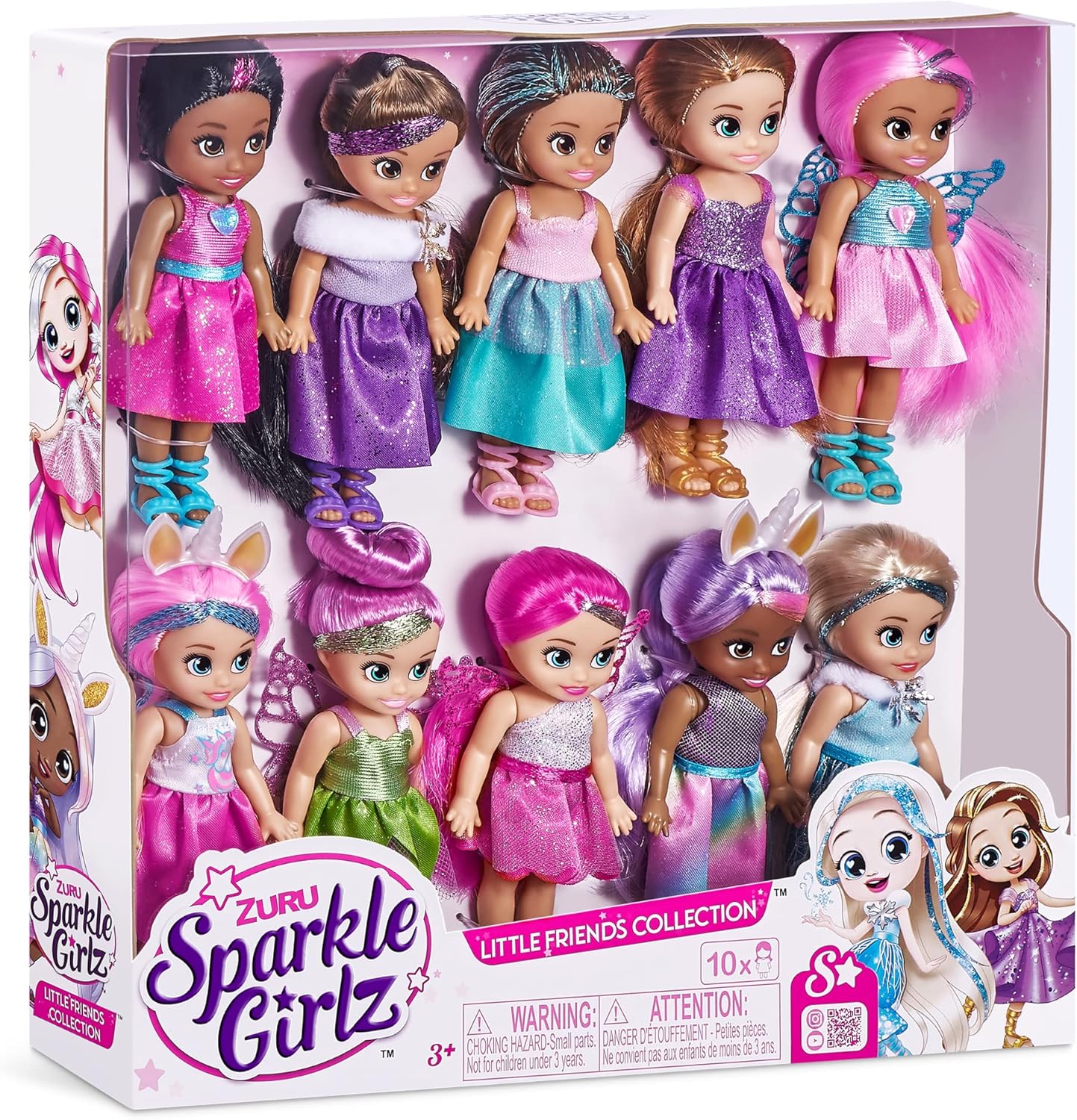 ZURU Sparkle Girlz Fantasy Little Friends Set of 10 Dolls - Sparkly Outfits & Brushable Hair 6