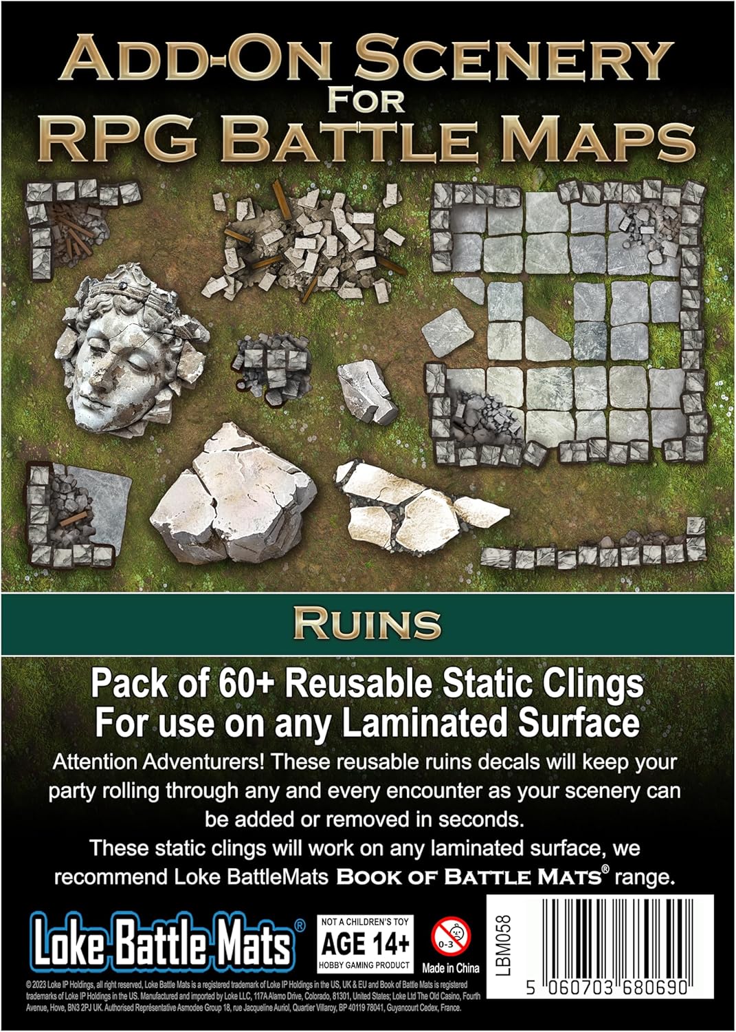 Loke BattleMats LBM-058 Ruins Add-On Scenery for RPG Maps - Multicolour Reusable Static Clings