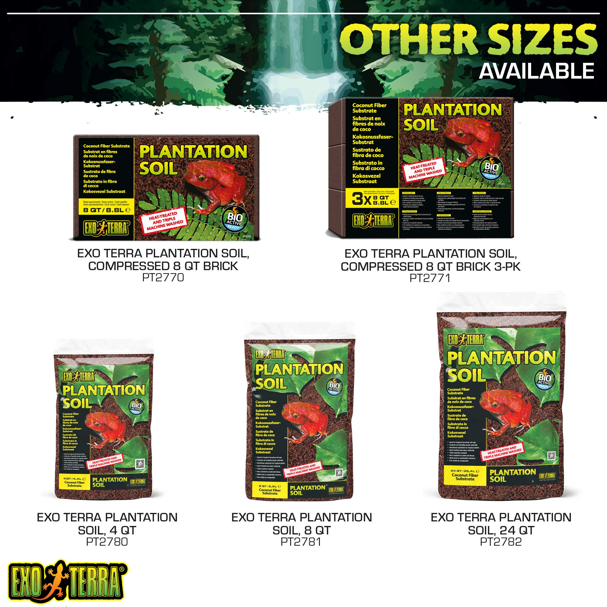 Exo Terra Plantation Soil Substrate - 100% Natural Coir for Tropical Terrariums | 3 x 8.8 Litre 7