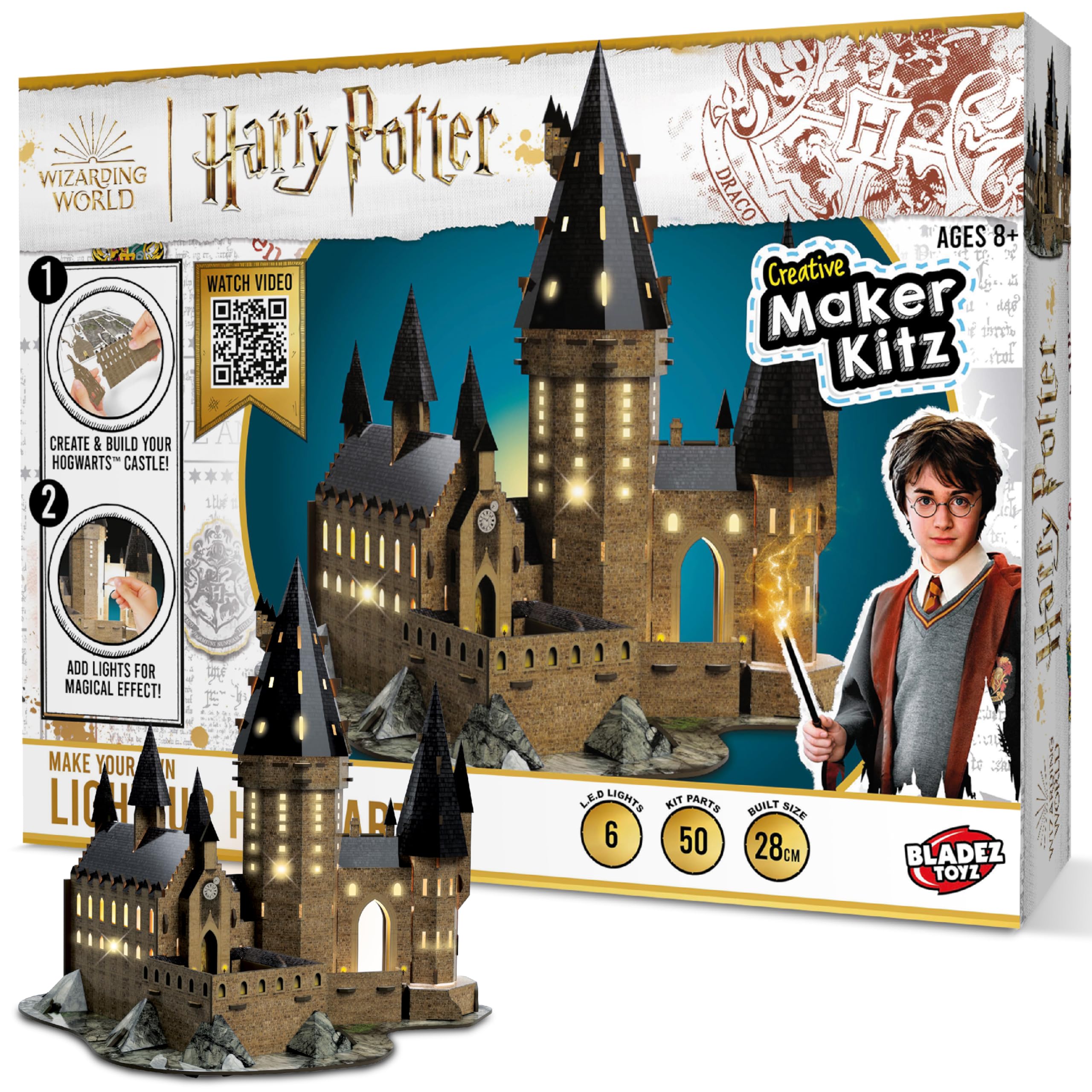 BLADEZ Harry Potter Hogwarts Castle Light-Up Papercraft Kit | 50 Pieces | Ages 6-8 | STEM Learning
