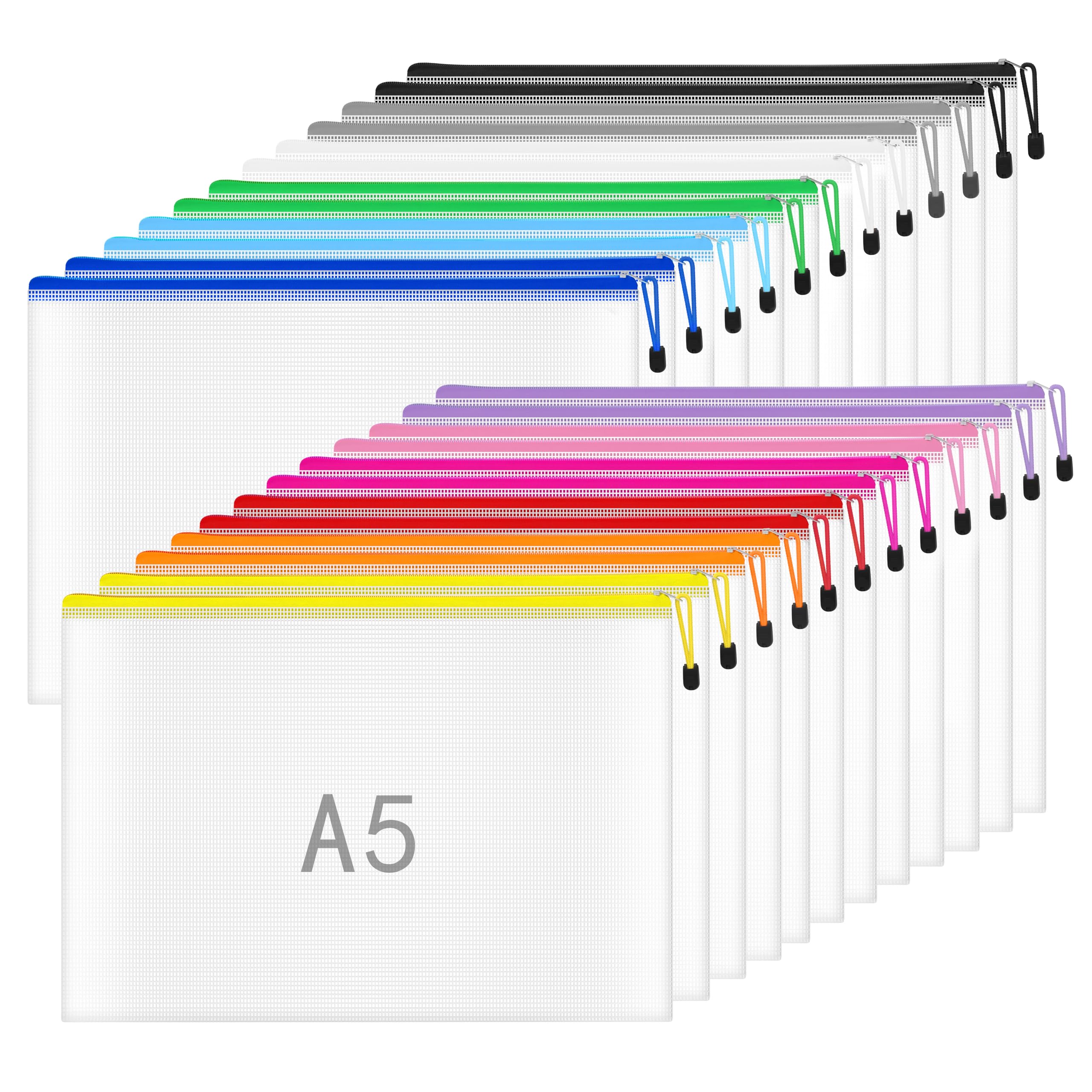 NORTHERN BROTHERS A5 Plastic Wallets - 24 Pcs Coloured Zipper Document Folders | Waterproof PVC 1