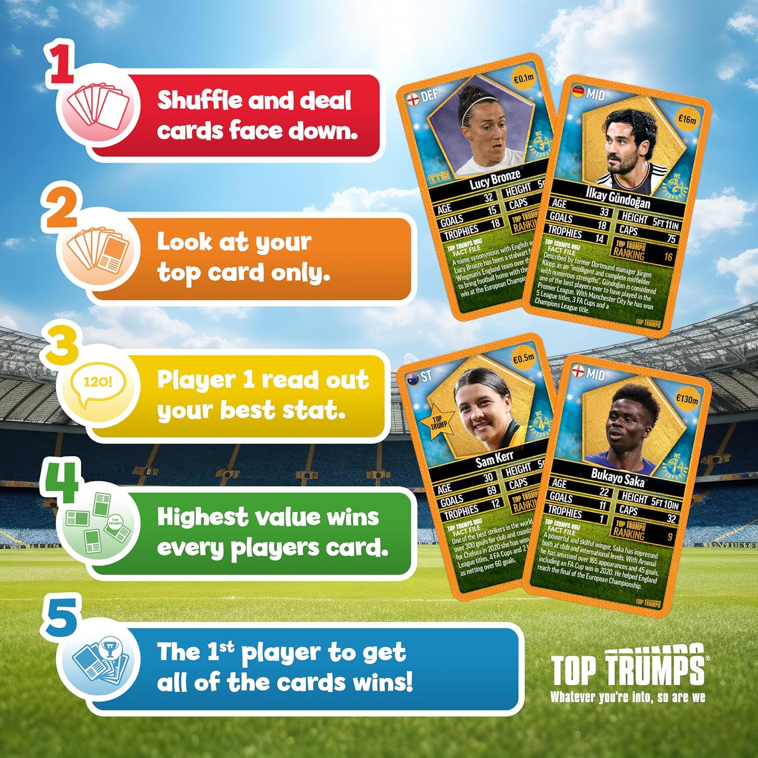Top Trumps World Football Stars Top 200 Card Game Pack 6 11