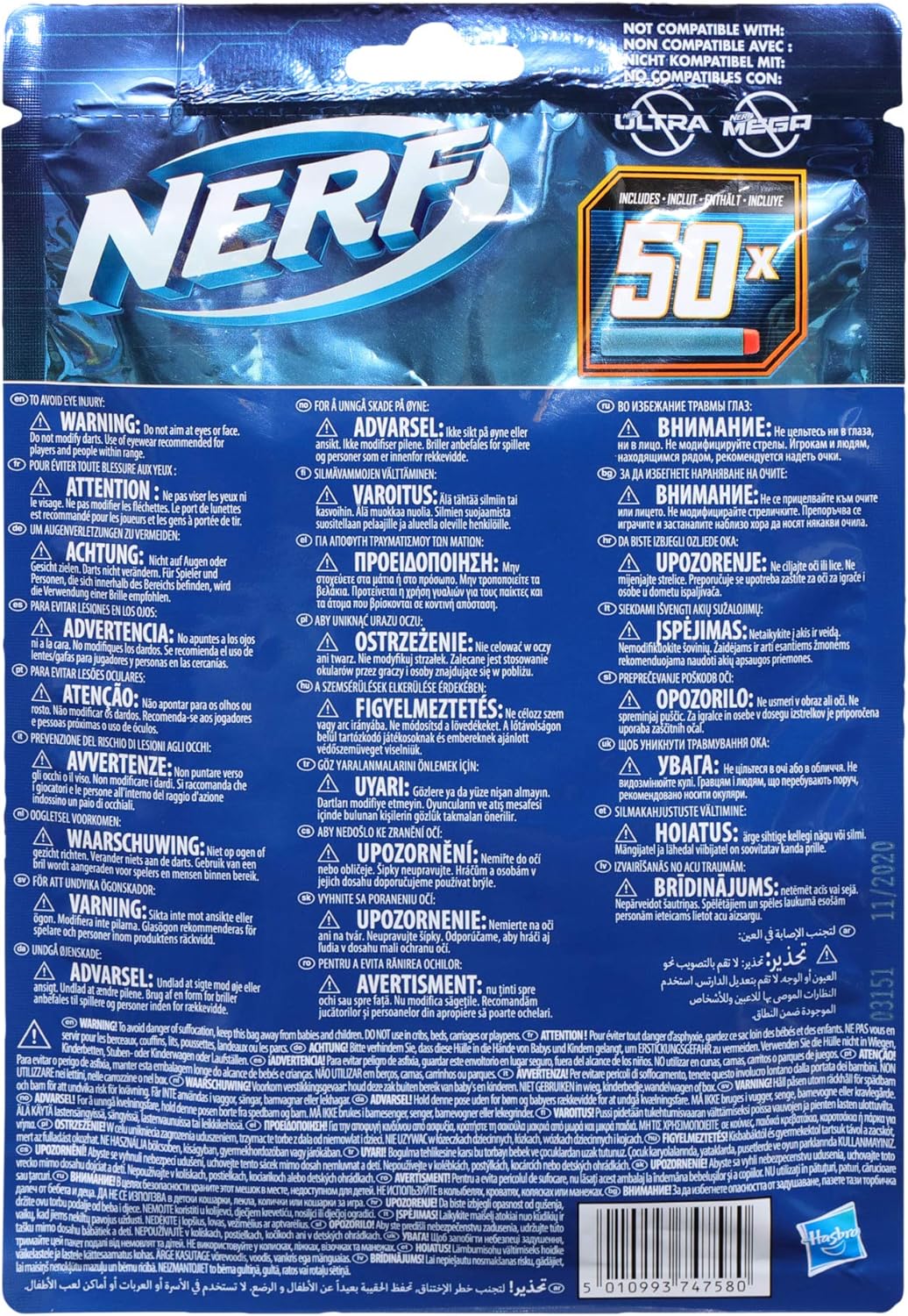 Nerf Elite 2.0 50-Dart Refill Pack - Official Foam Darts for Elite Blasters 5