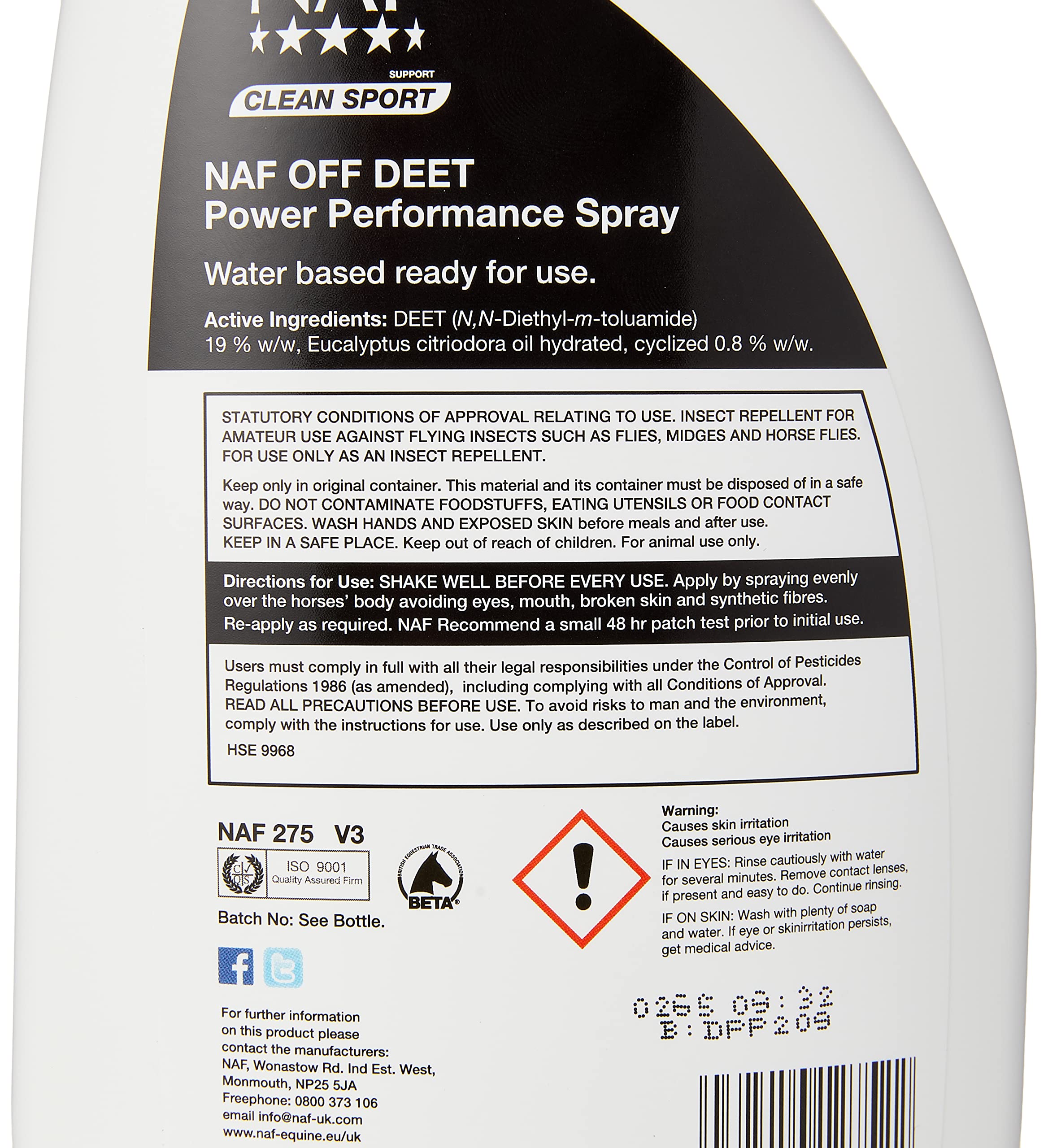 NAF Off Deet Power Performance Fly Repellent Spray - 19% DEET | 750 ml 3