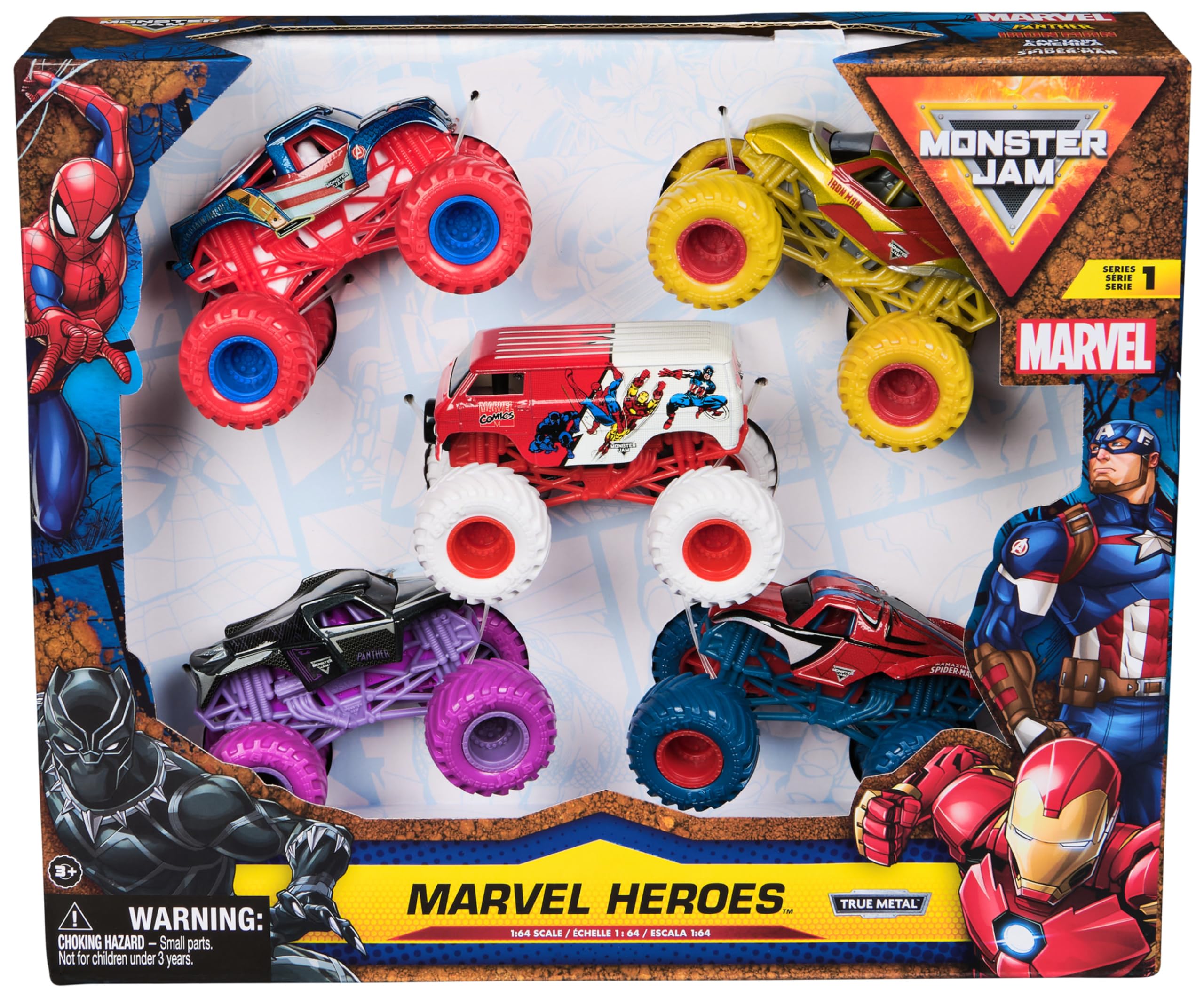 Monster Jam Marvel Heroes 5-Pack - 1:64 Scale Die-Cast Vehicles for Kids 3+
