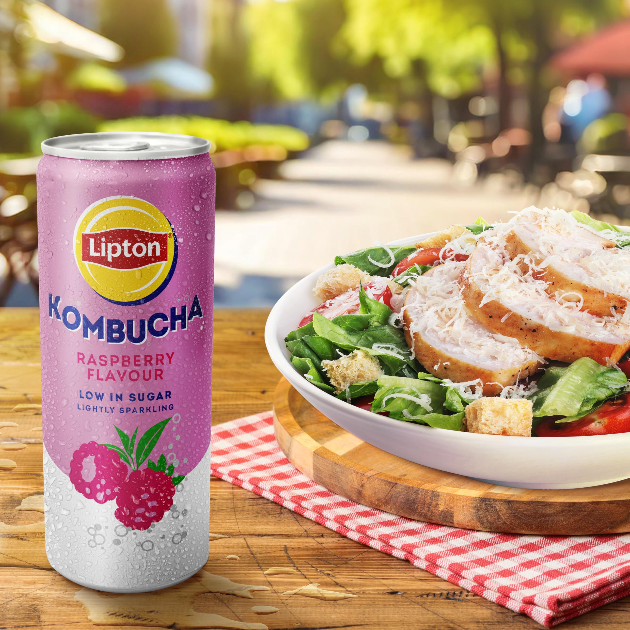Lipton Raspberry Kombucha - 250ml (Pack of 4) | Live Cultures | Low Sugar 7