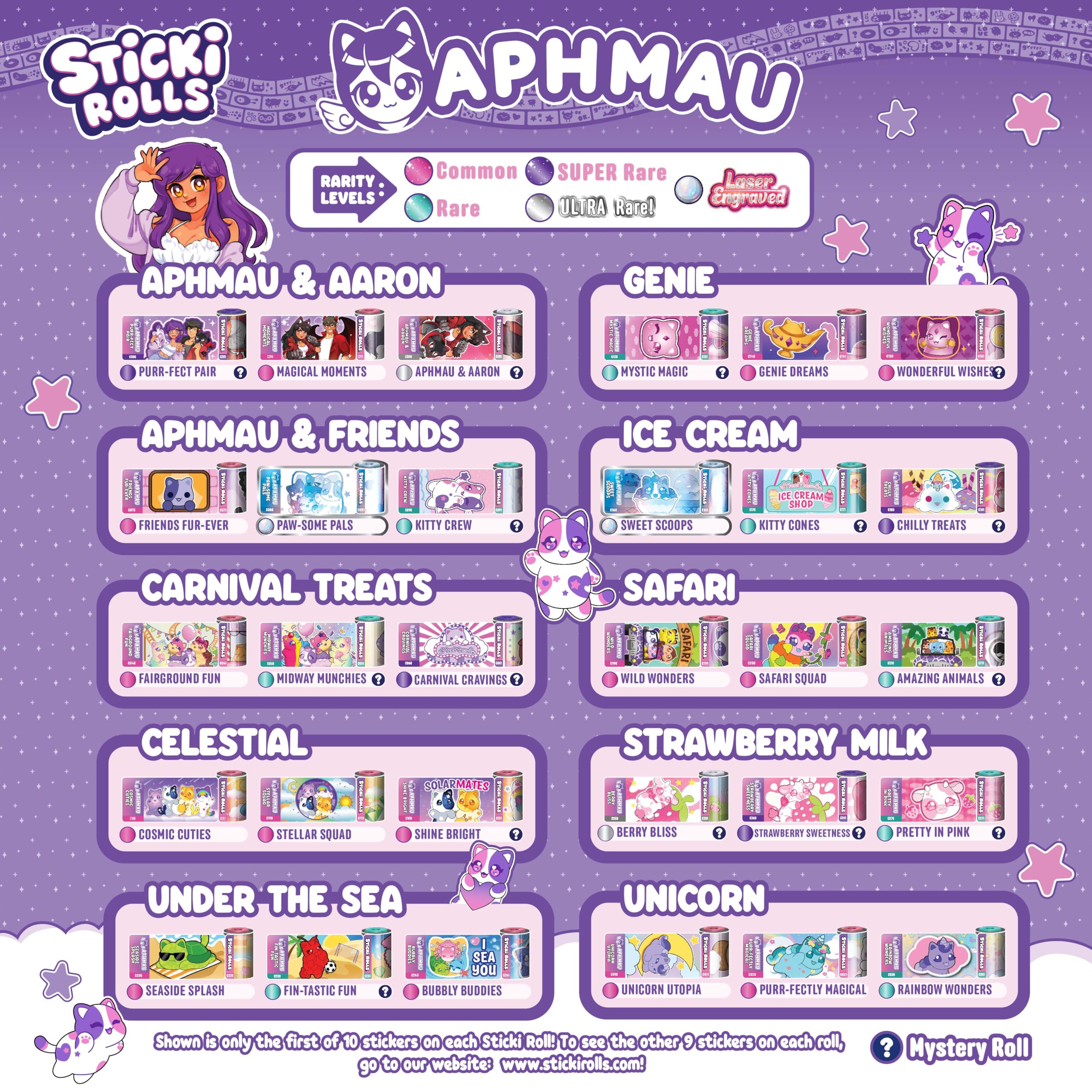 Sticki Rolls x Aphmau Pendant & Bracelet Set - Holographic Cat Sticker Dispenser with 120 Kawaii Foil Stickers 6