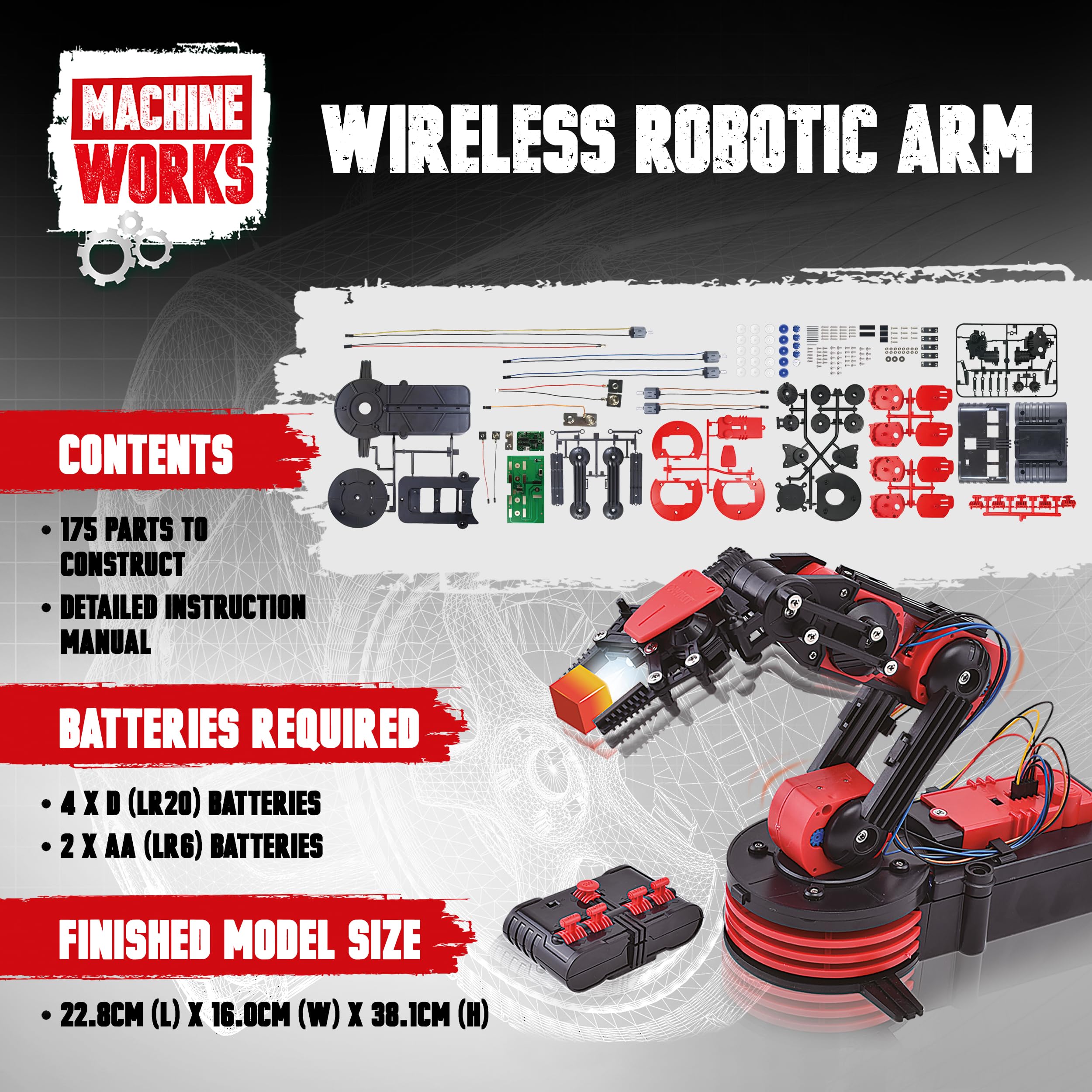 Machine Works MWRA01 Build Your Own Robotic Arm Kit - Wireless Controlled Metal Robot for Ages 10+ 14
