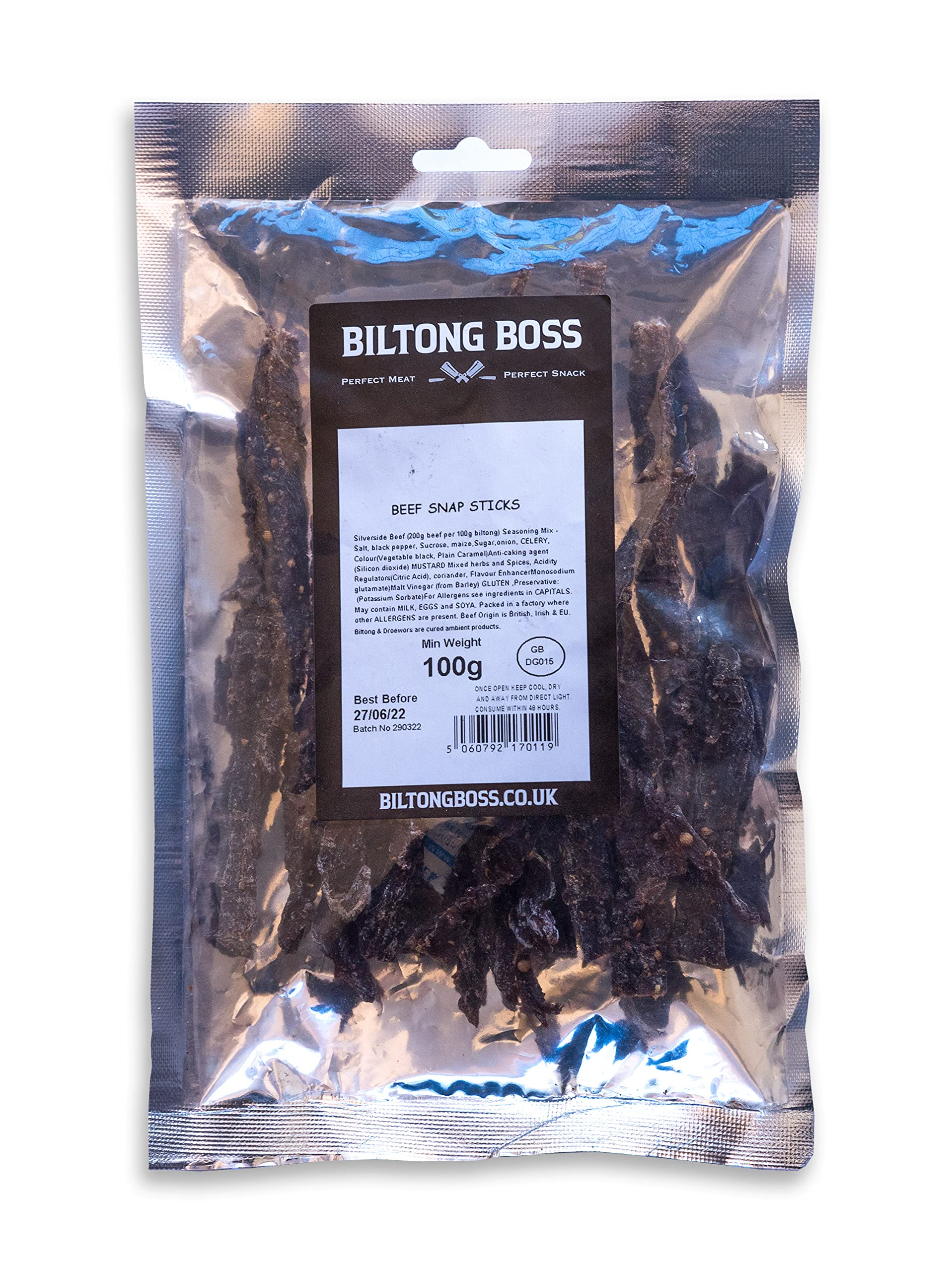 Biltong Boss Original Snap Sticks (Bites) - Authentic South African Beef Snack, 100g
