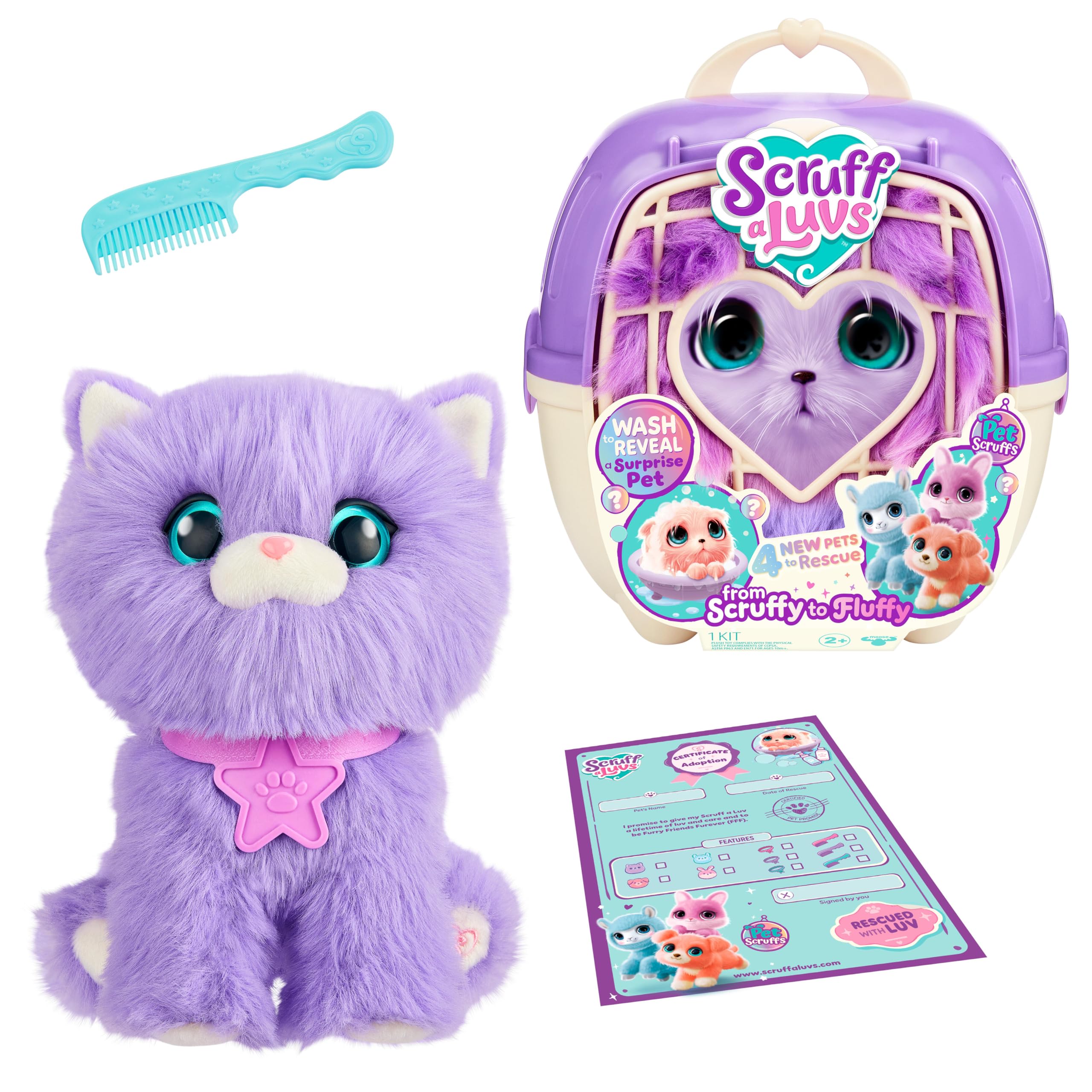 SCRUFFALUVS Kitty Pet Scruffs Mystery Plush Toy - Wash-to-Reveal Transformation | 19cm 1