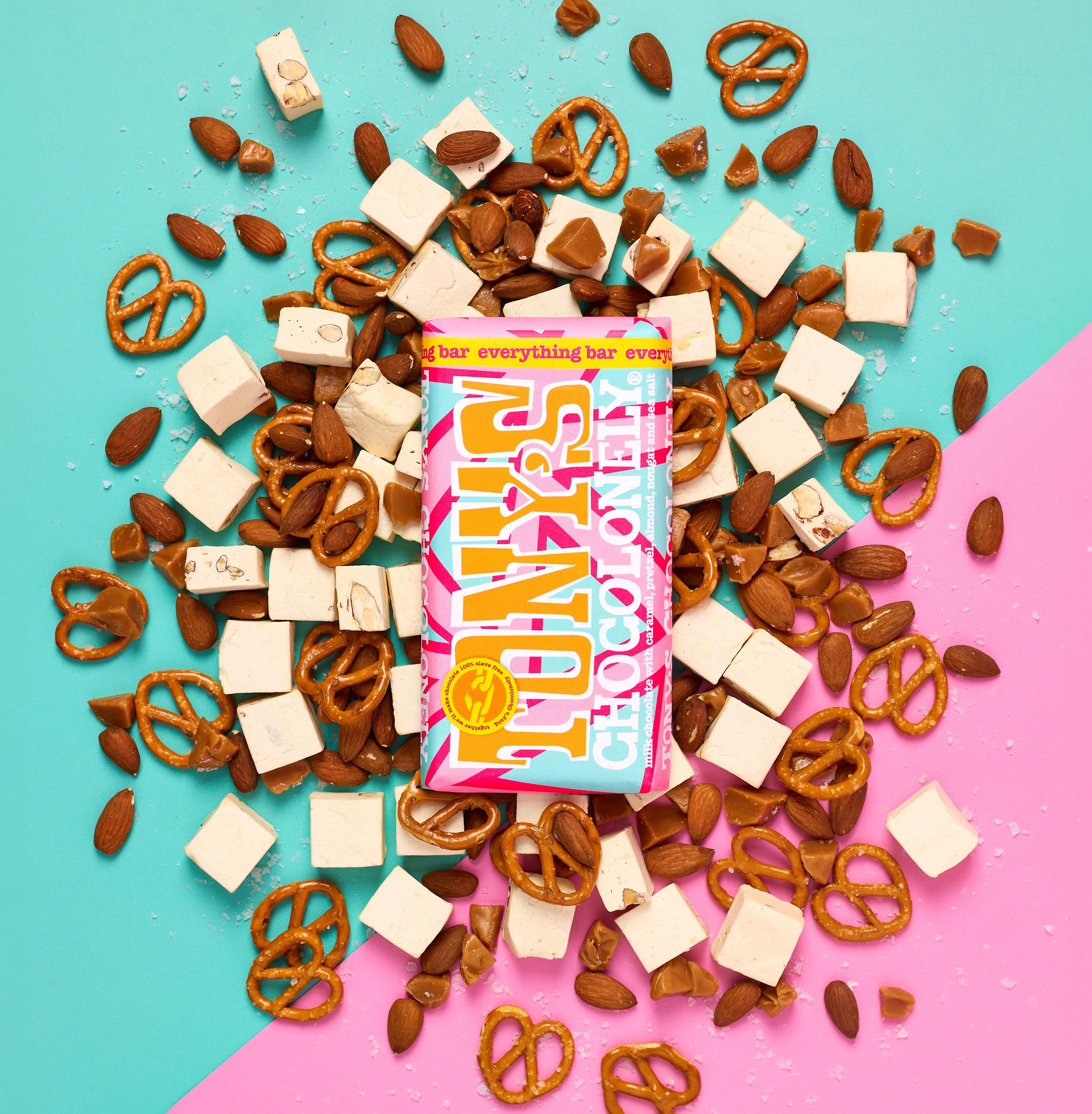 Tony's Chocolonely Everything Bar - Milk Chocolate with Caramel, Almonds, Pretzel, Nougat & Sea Salt 180g 3