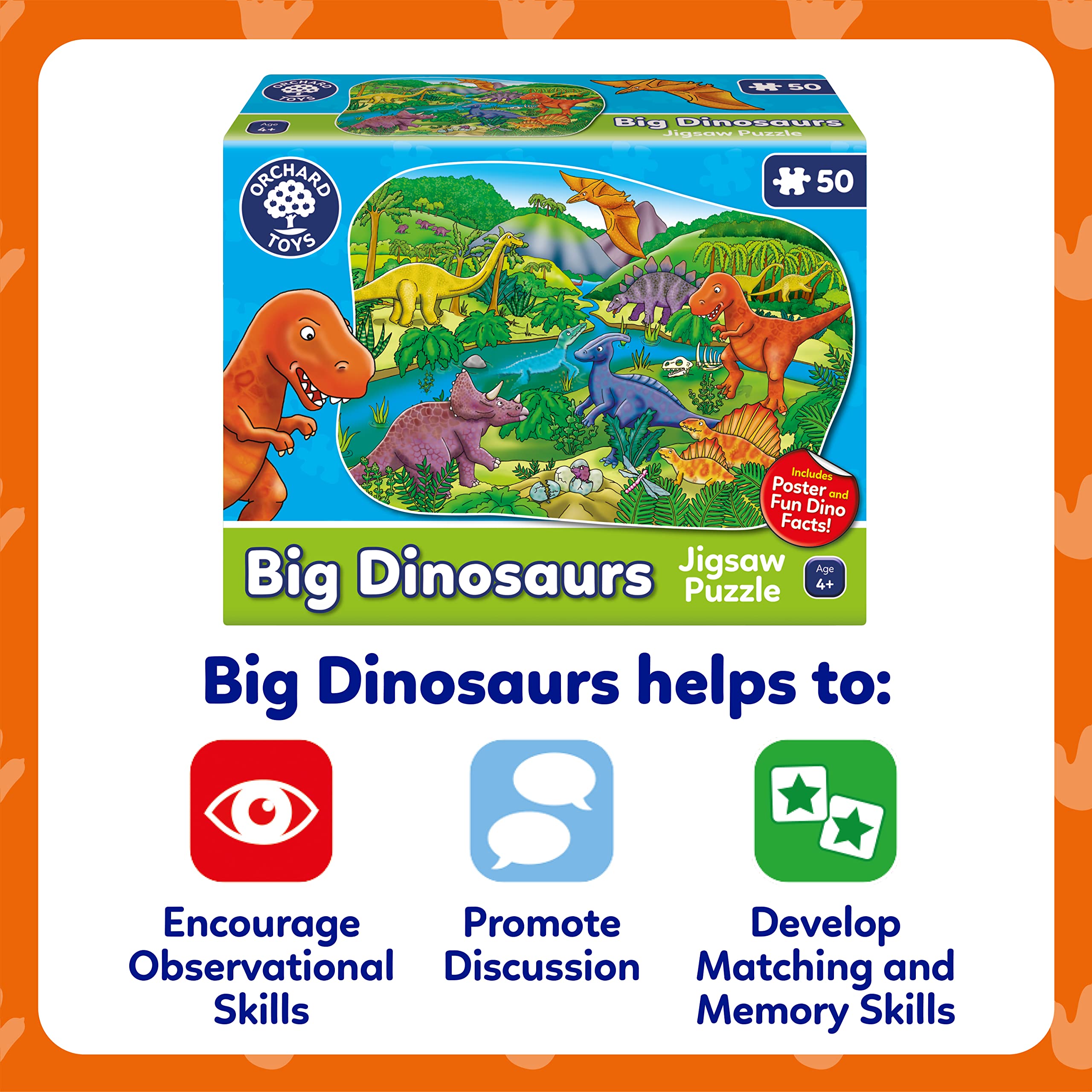 Orchard Toys Big Dinosaurs Floor Puzzle - 50-Piece Educational Jigsaw for Ages 4-8 10