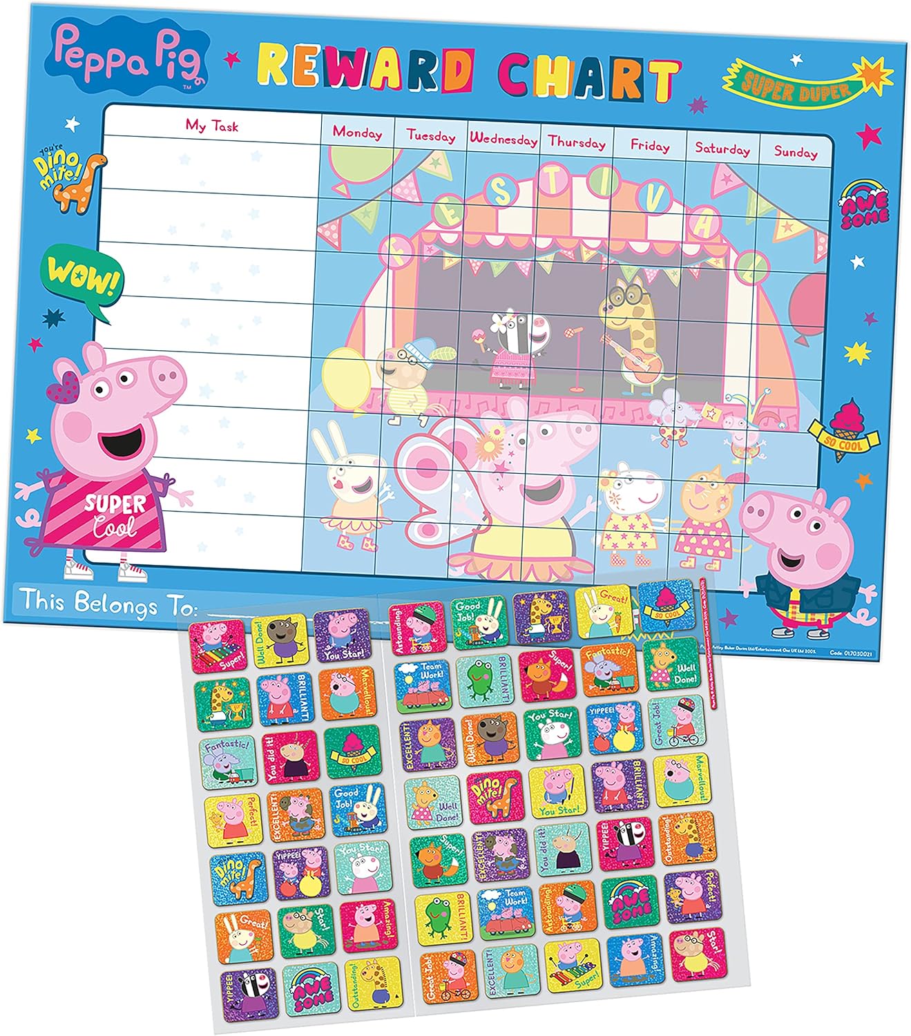 Peppa Pig Reward Chart and 56 Sparkly Stickers - Reusable Foil Stickers for Kids Ages 3+ 6