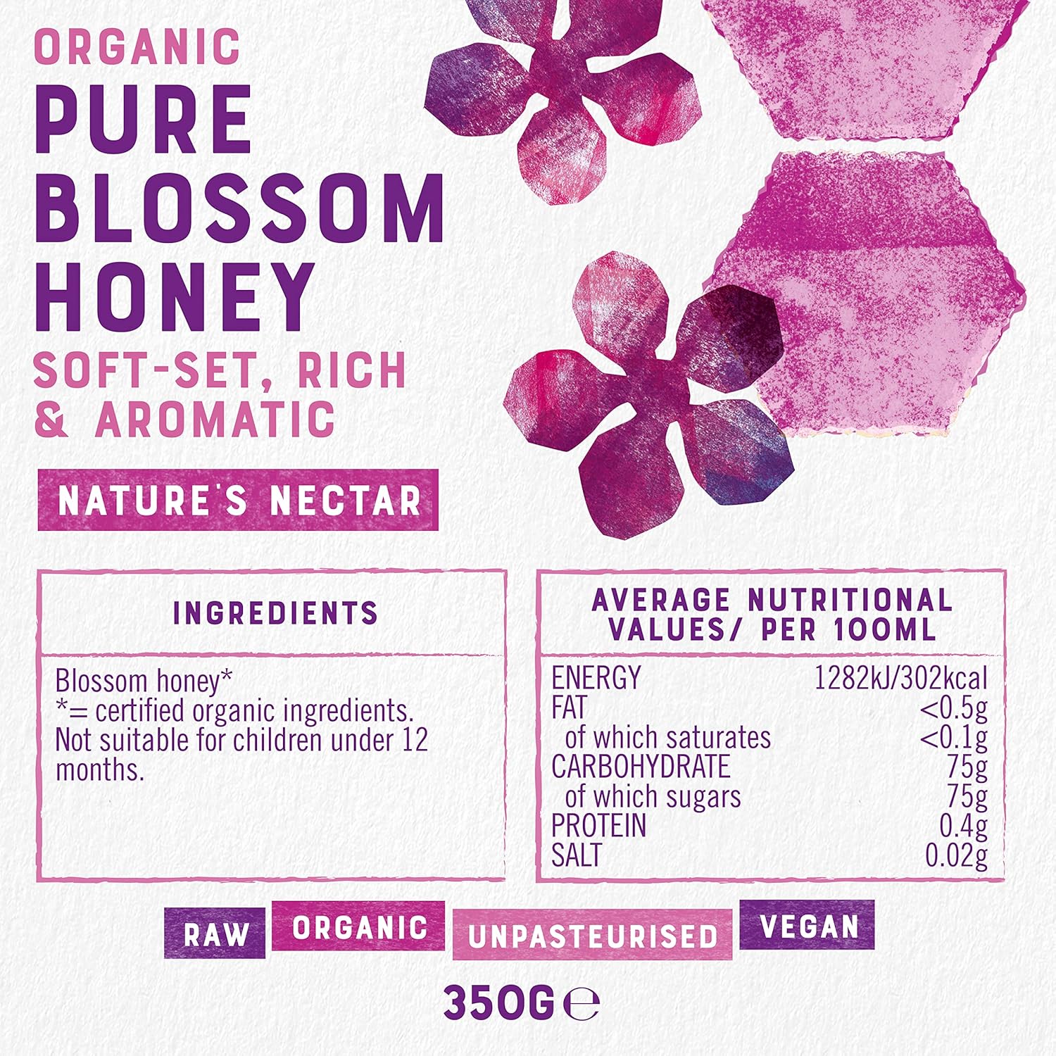 Raw Organics - Pure Blossom Cold Pressed Honey 350g