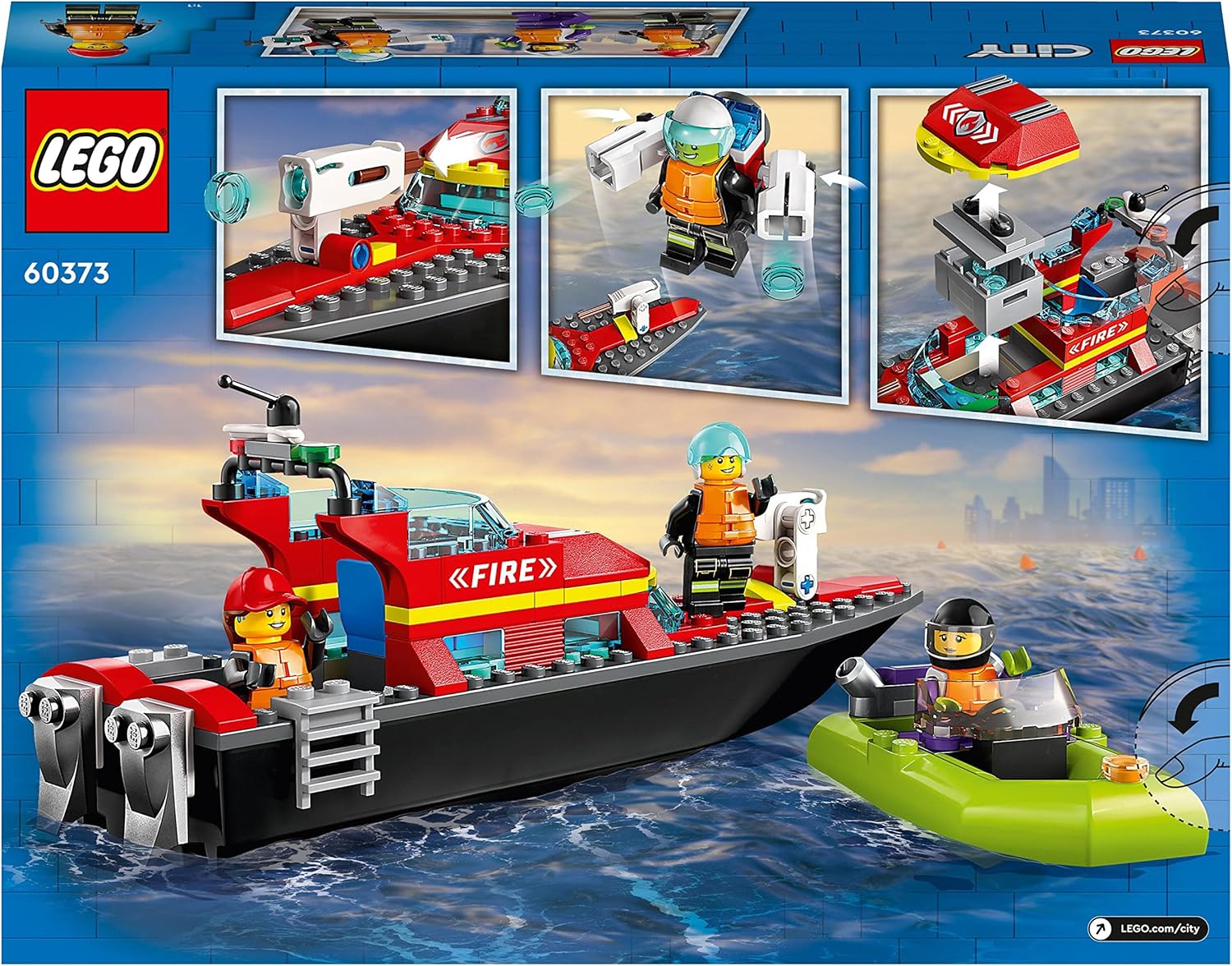 LEGO City Fire Rescue Boat Toy - Floating Fireboat with Jetpack, Dinghy & 3 Minifigures for Kids 5+ 10
