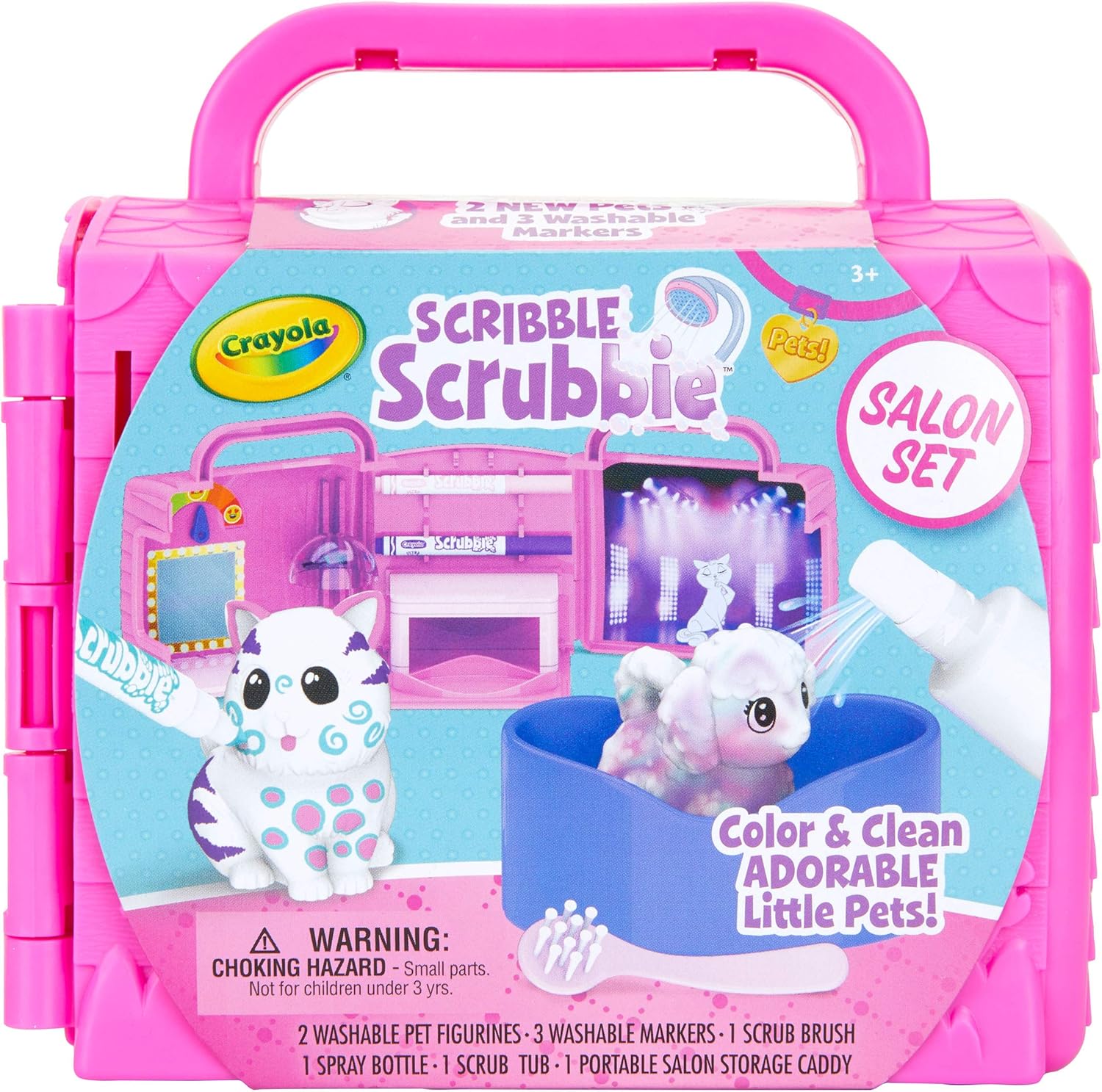 Crayola Pets Beauty Salon Playset - Flocked Dog & Cat Figurines with Washable Markers