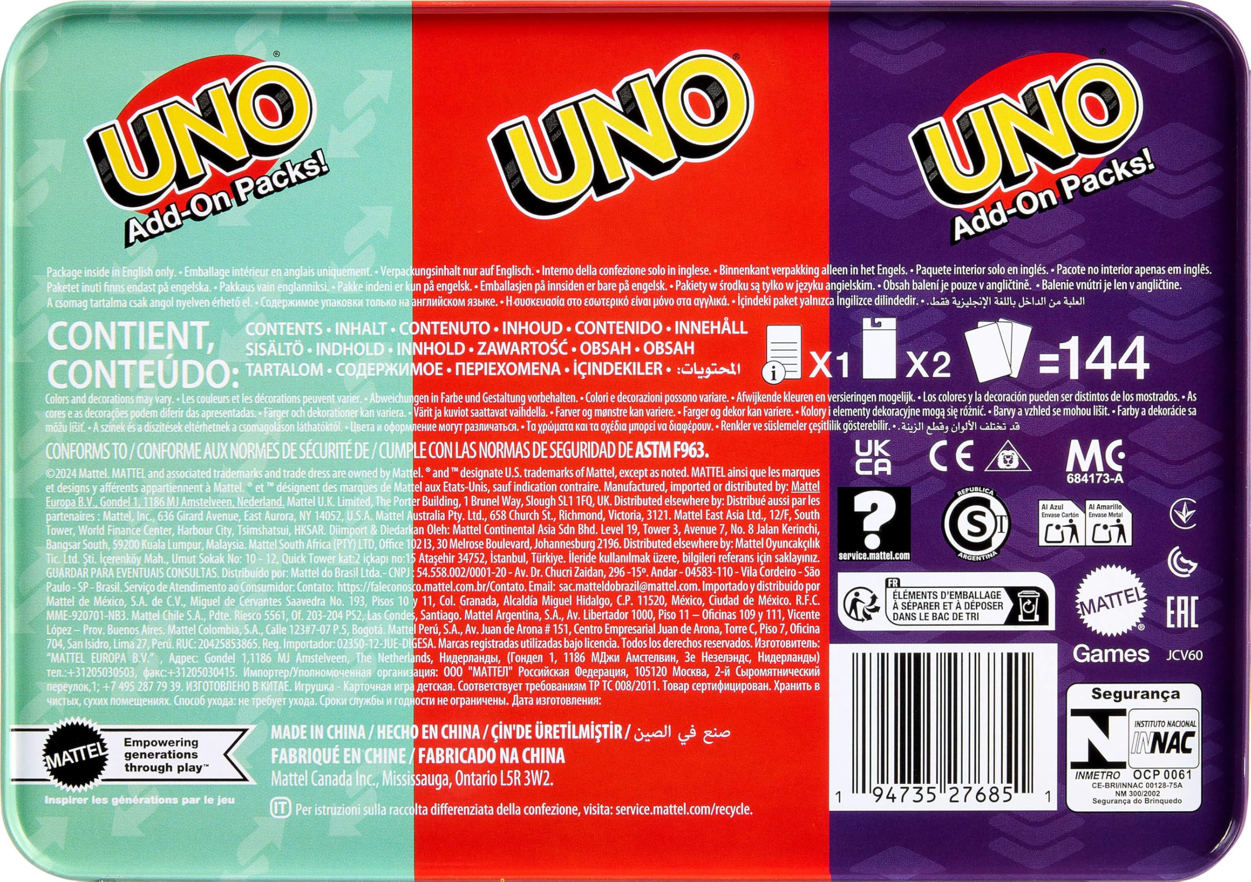 Mattel Games UNO Card Game with 2 Add On Packs in Collectible Tin 6