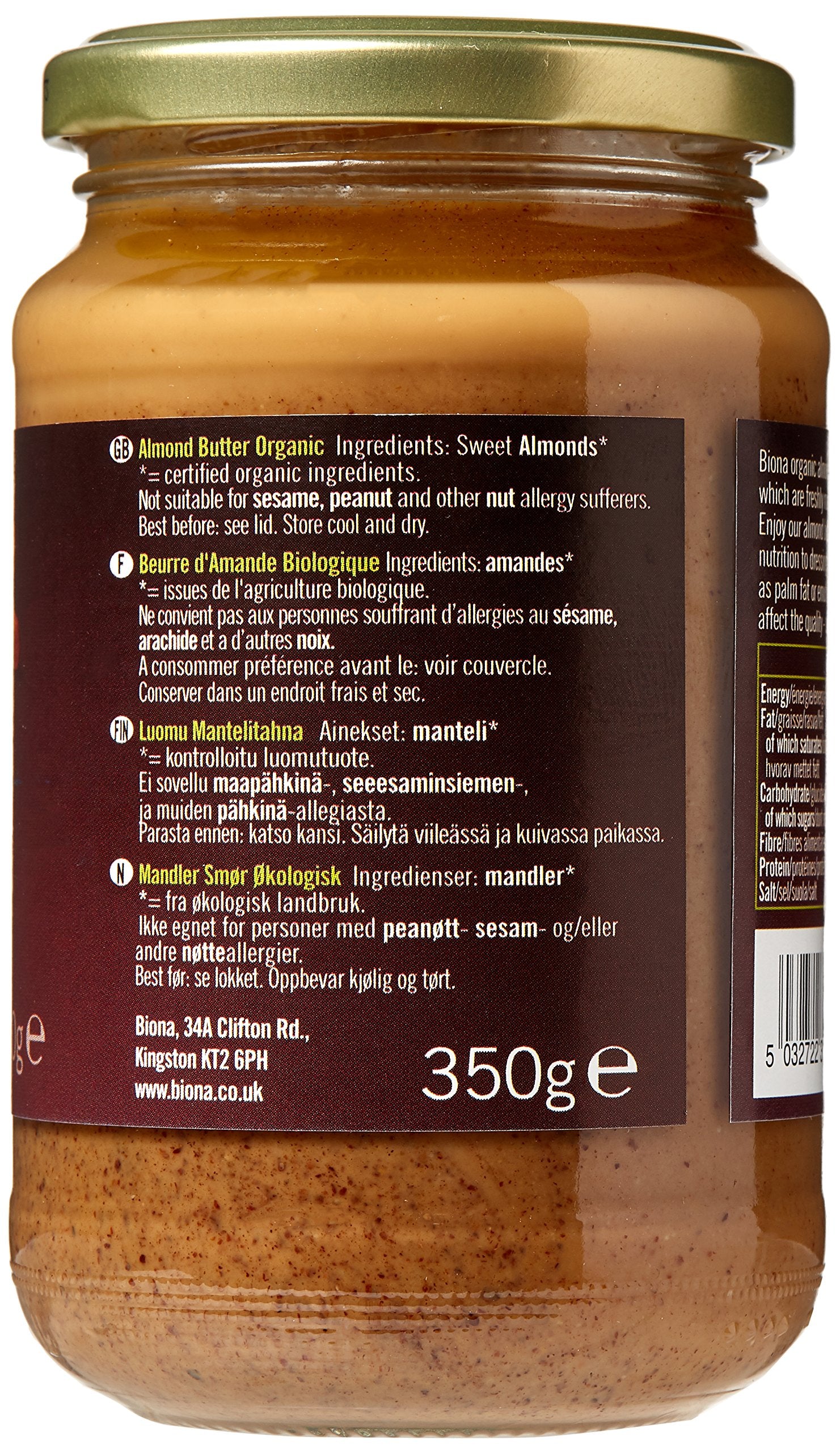 Biona Organic Almond Butter - No Added Salt or Palm Fat | 350g 2