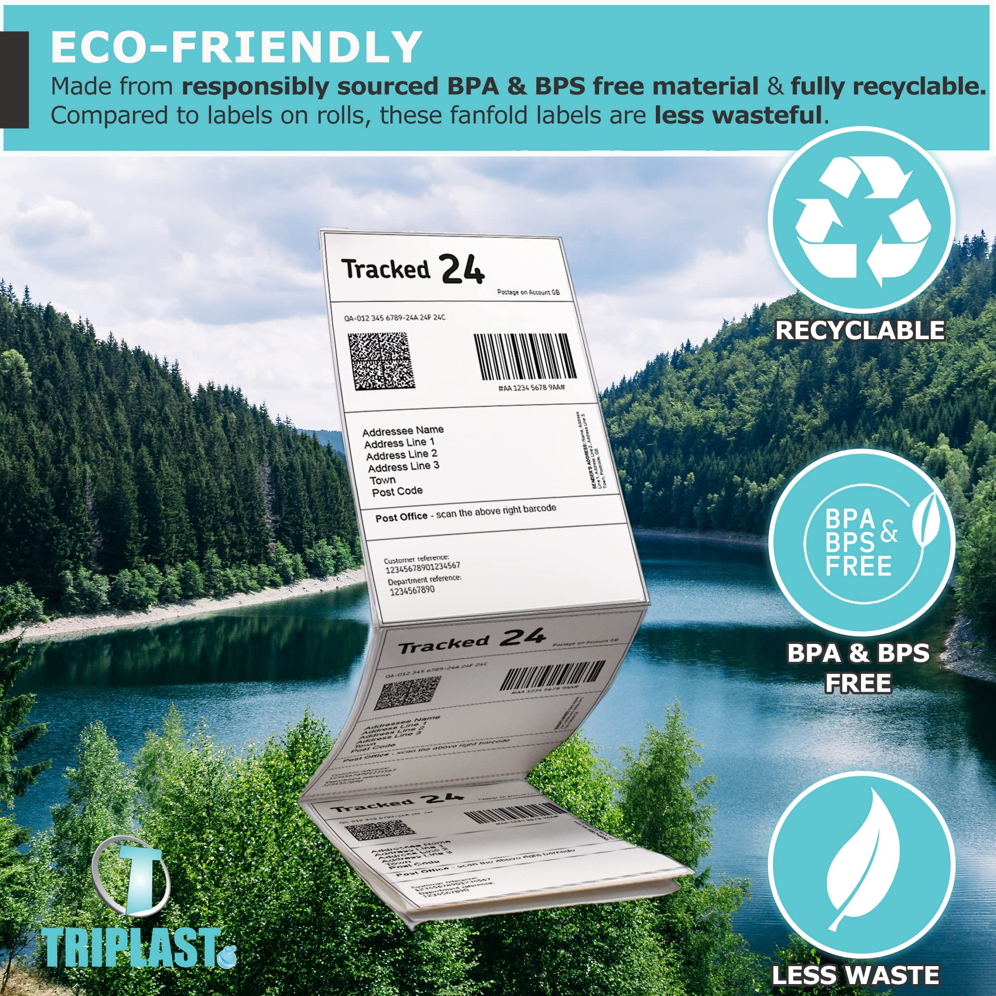 Triplast 250-Pack 4x6 Inch Fanfold Thermal Printer Labels | Smudge Resistant | Recyclable 5