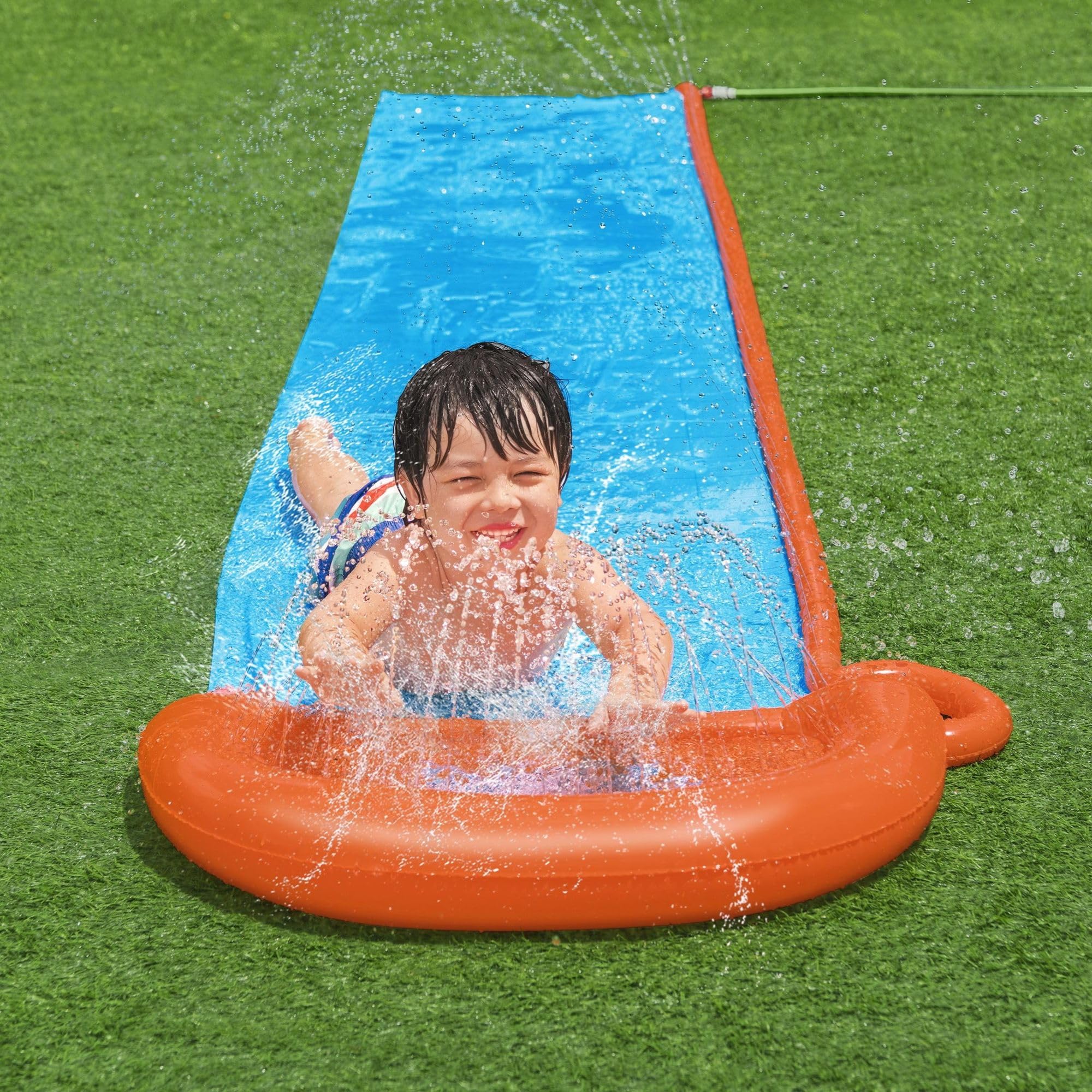 Bestway H20GO Single Water Slide - 4.88m Inflatable Slip and Slide with Built-In Sprinklers for Kids 3+ 6