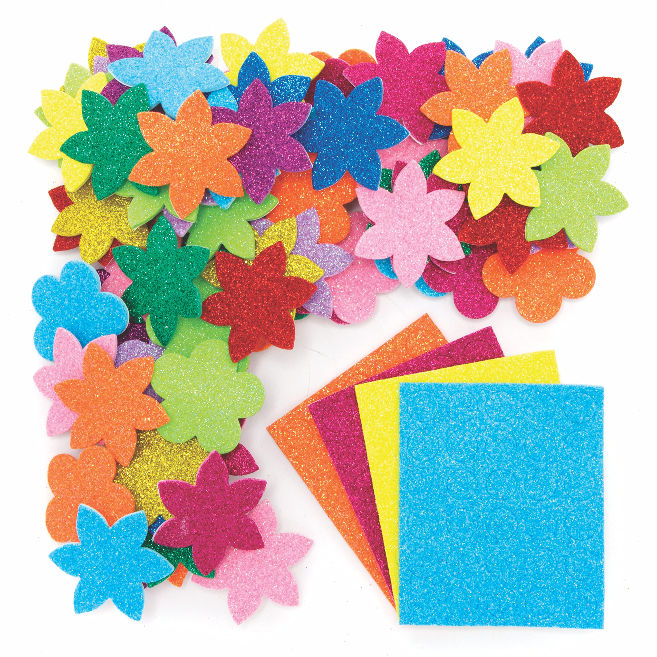 Baker Ross Flower Glitter Stickers - Pack of 120, Assorted Designs, 40mm | Easter Crafts