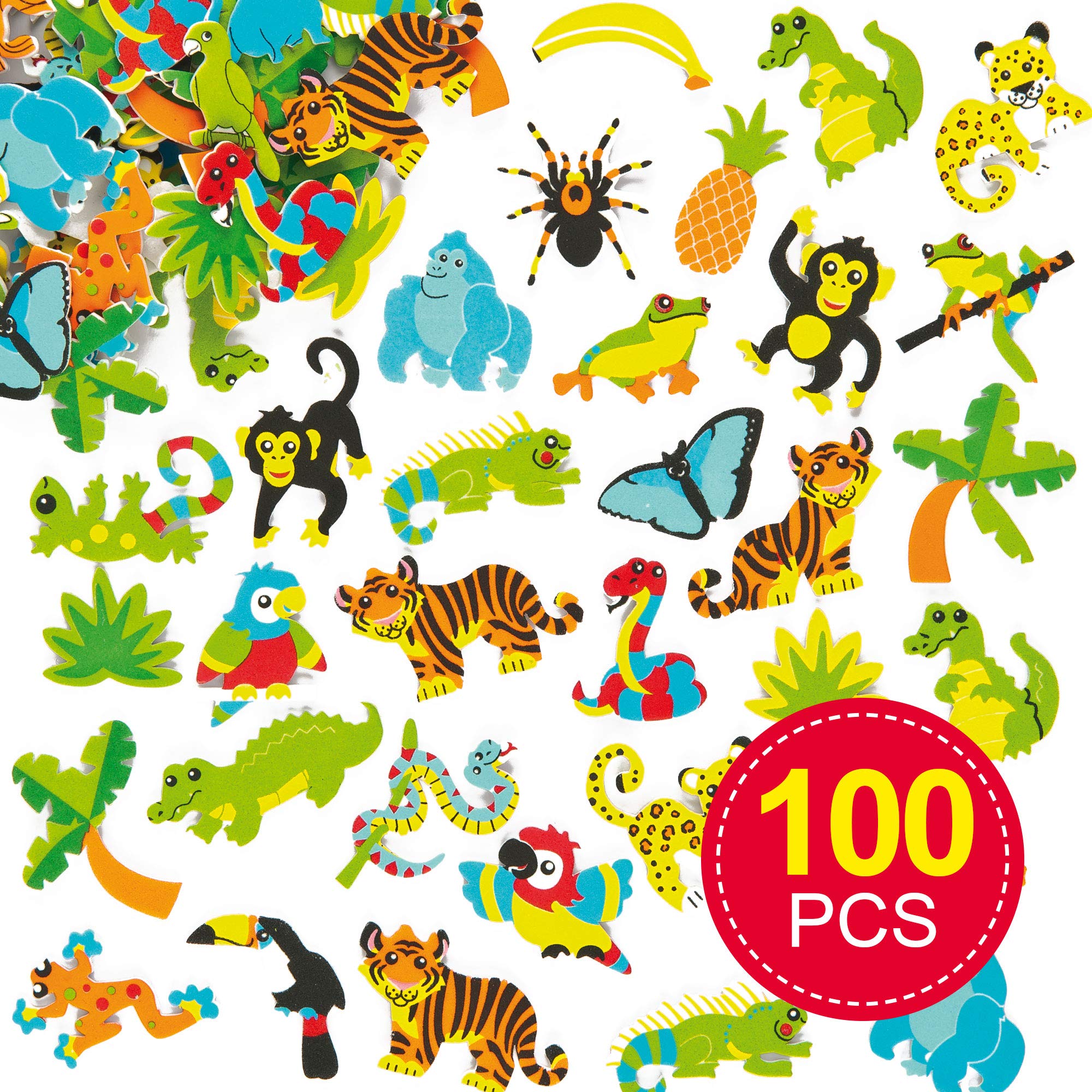 Baker Ross Rainforest Foam Stickers - 100 Assorted Designs for Kids Crafts | 3-6 cm