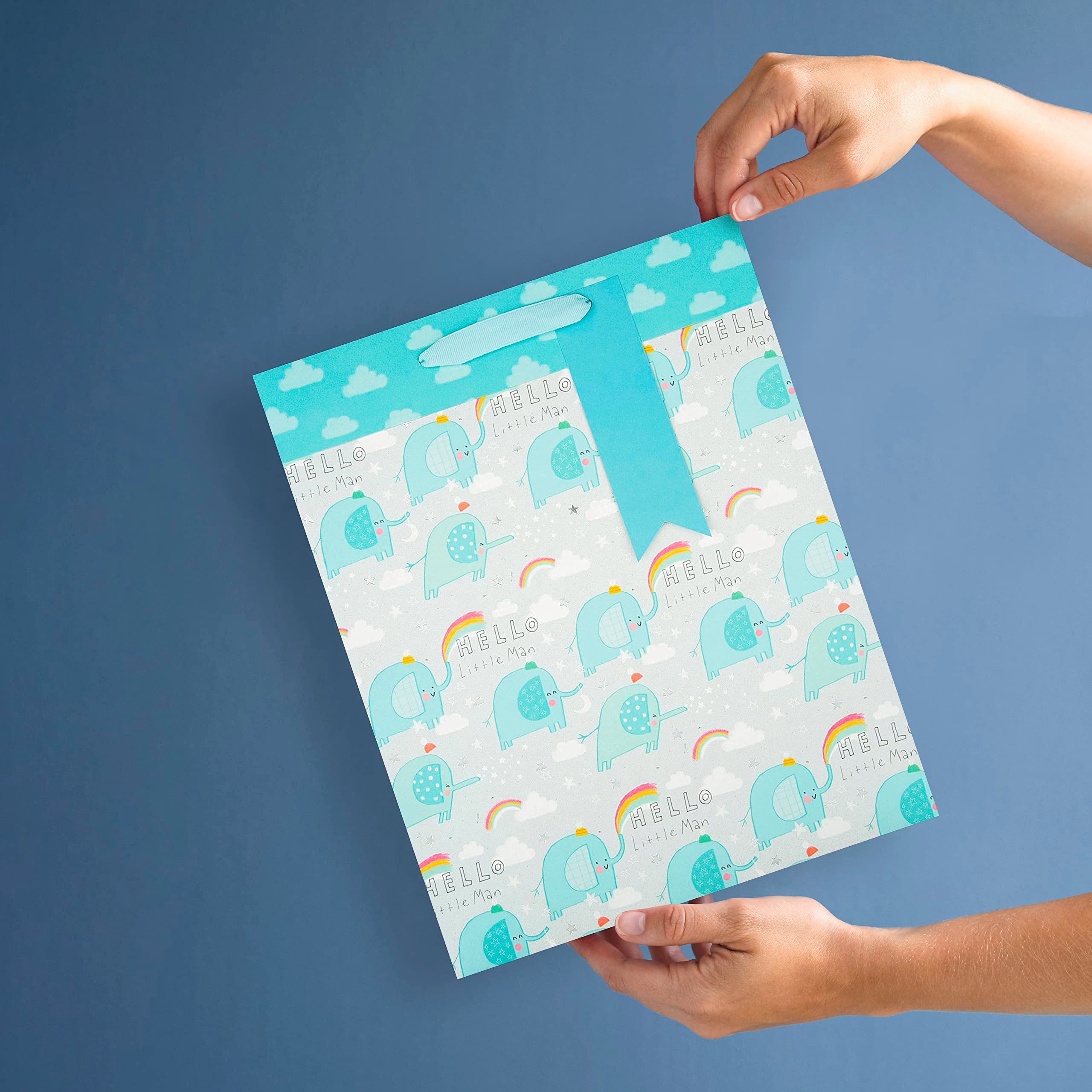 Hallmark Large Gift Bag - New Baby Boy Elephant Design | H 33 cm x W 26.5 cm
