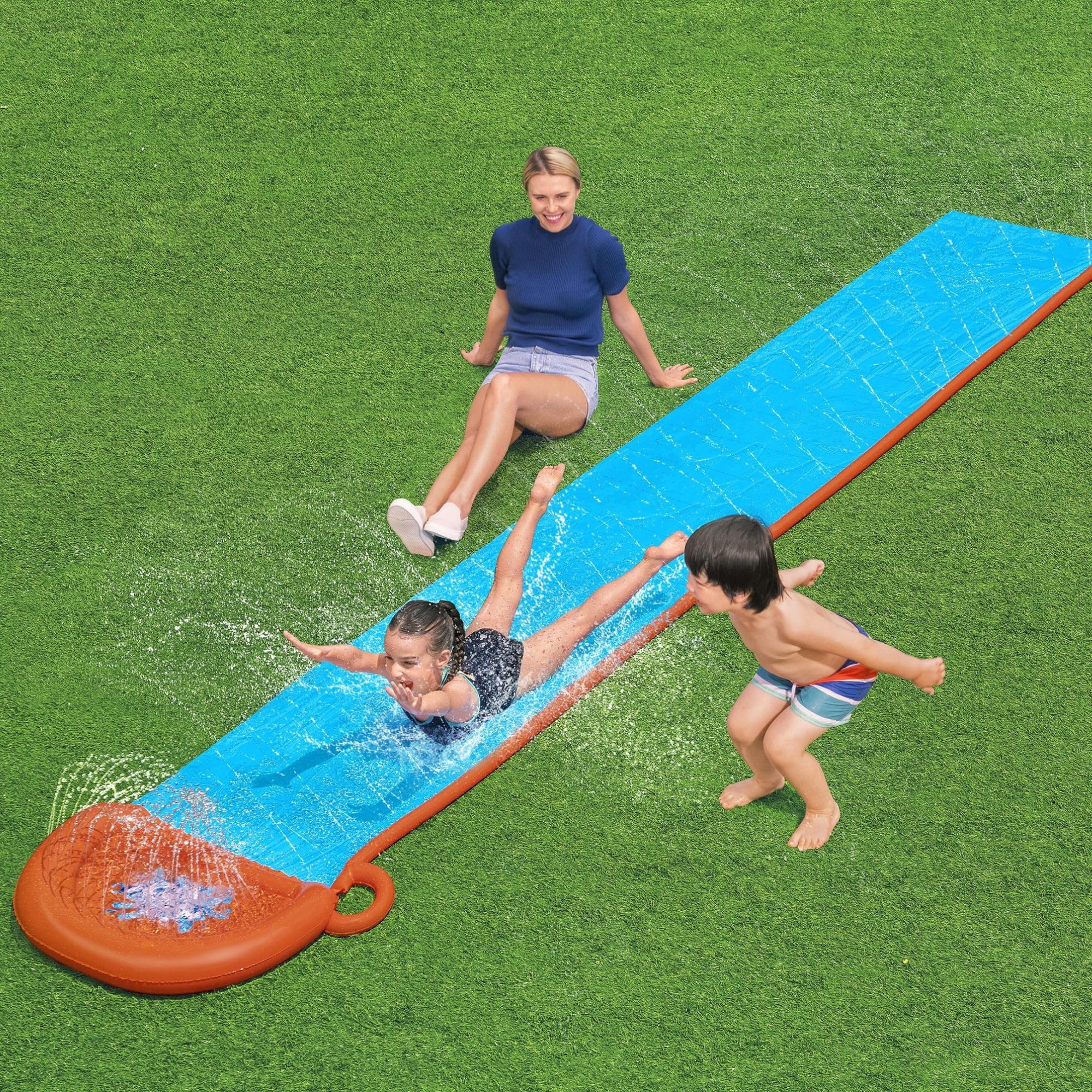 Bestway H20GO Single Water Slide - 4.88m Inflatable Slip and Slide with Built-In Sprinklers for Kids 3+ 5