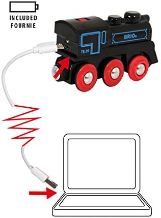 BRIO World Wiederaufladbarer Lokomotivzug mit Mini-USB-Kabel für Kinder ab 3 Jahren – kompatibel mit allen BRIO-Eisenbahnsets und Zubehör