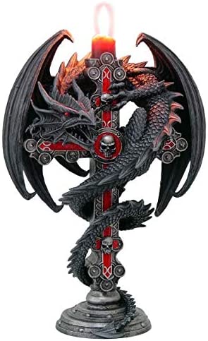 Nemesis Now Anne Stokes Gothic Guardian Dragon Cross Kerzenhalter 26,5 cm, Schwarz