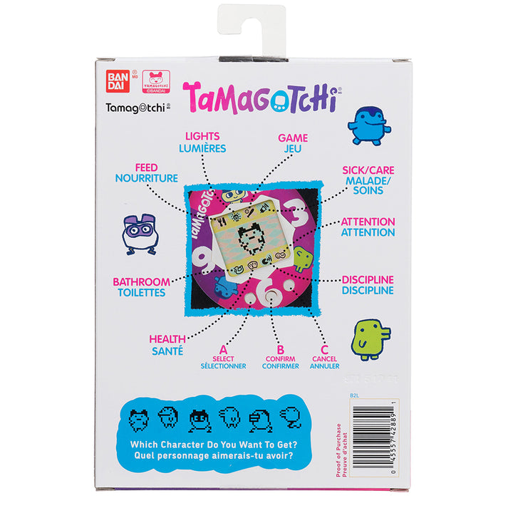 Bandai Tamagotchi Original - "Purple-Pink Clock" Shell with Chain - The Original Virtual Reality Pet - Watch Your Character Grow and Play Games - Retro 90s Toy Keychain