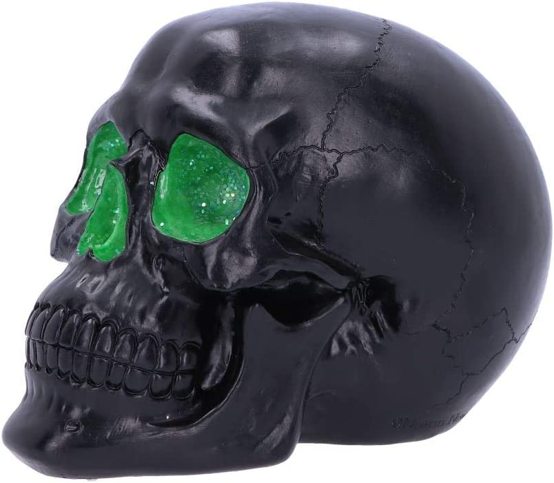 Nemesis Now Geode Schwarz Grün Gothic Glitzer Totenkopf Figur, Polyresin
