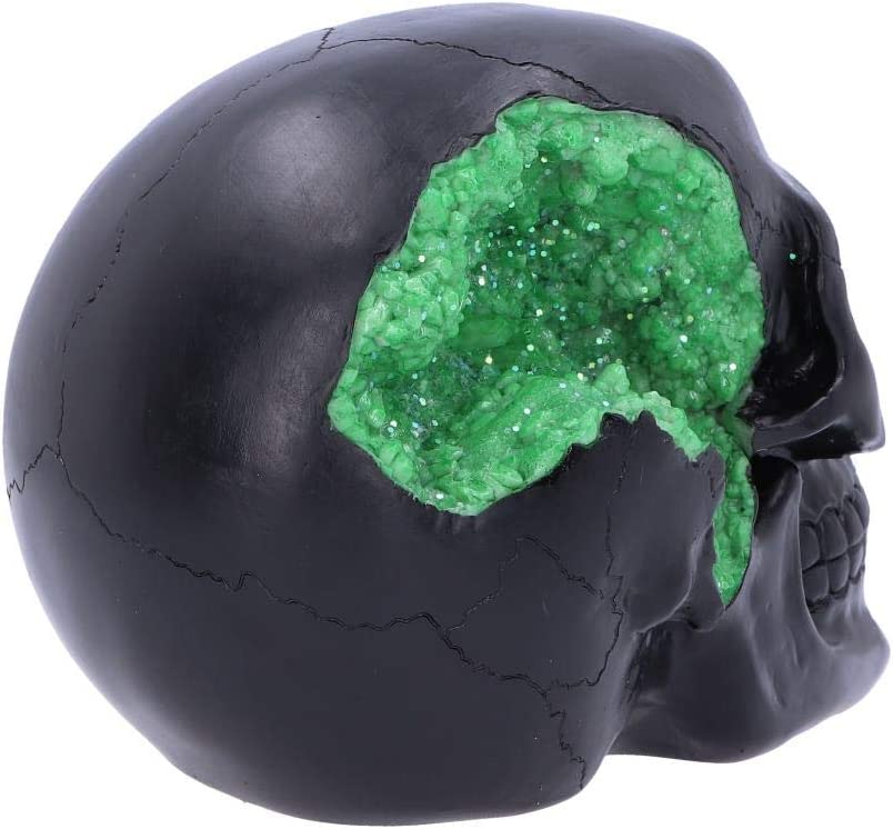 Nemesis Now Geode Schwarz Grün Gothic Glitzer Totenkopf Figur, Polyresin
