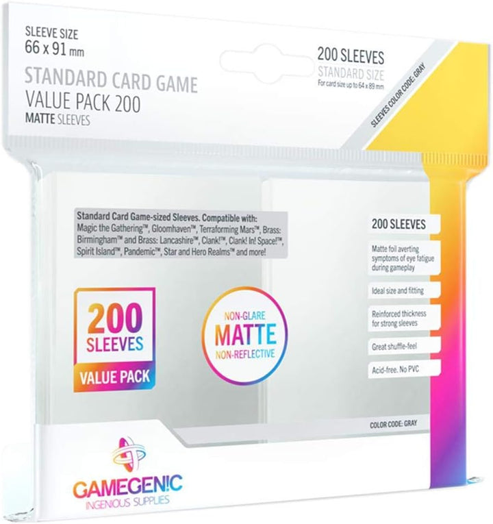 Gamegenic | Standard Card Game Value Pack Matte Sleeves- Clear (200ct.)