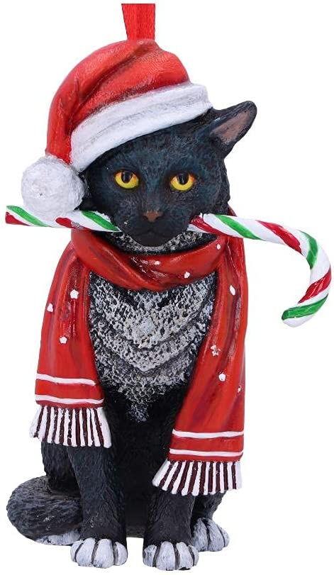 Nemesis Now Hängeornament „Candy Cane Cat“ (LP), 9 cm, Rot