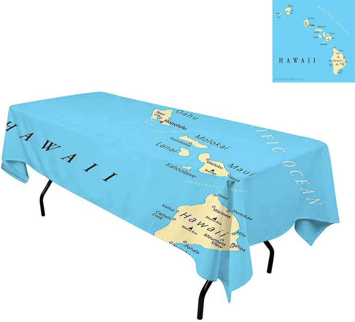kangkaishi Hawaii-Dekorationen, wasserdicht/ölbeständig/schmutzabweisend, Tischdecke, Karte der Hawaii-Inseln mit der Hauptstadt Honolulu, Tischdecken extra lang, Ränder 152,4 x 304,8 cm