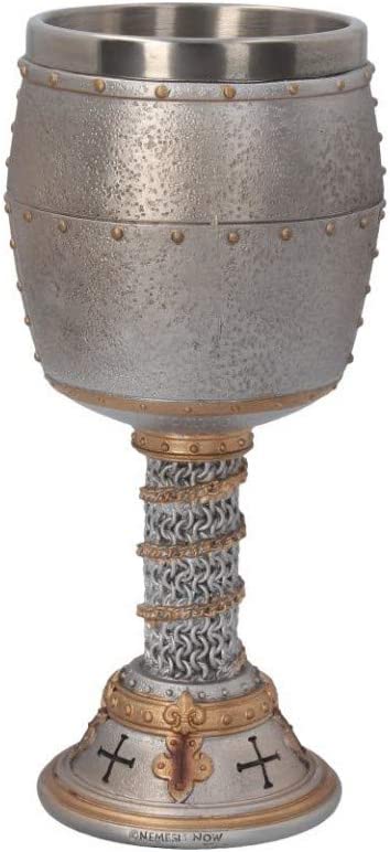 Nemesis Now B3245H7 Crusader Kelch 18 cm Silber, Harz mit Edelstahleinsatz,