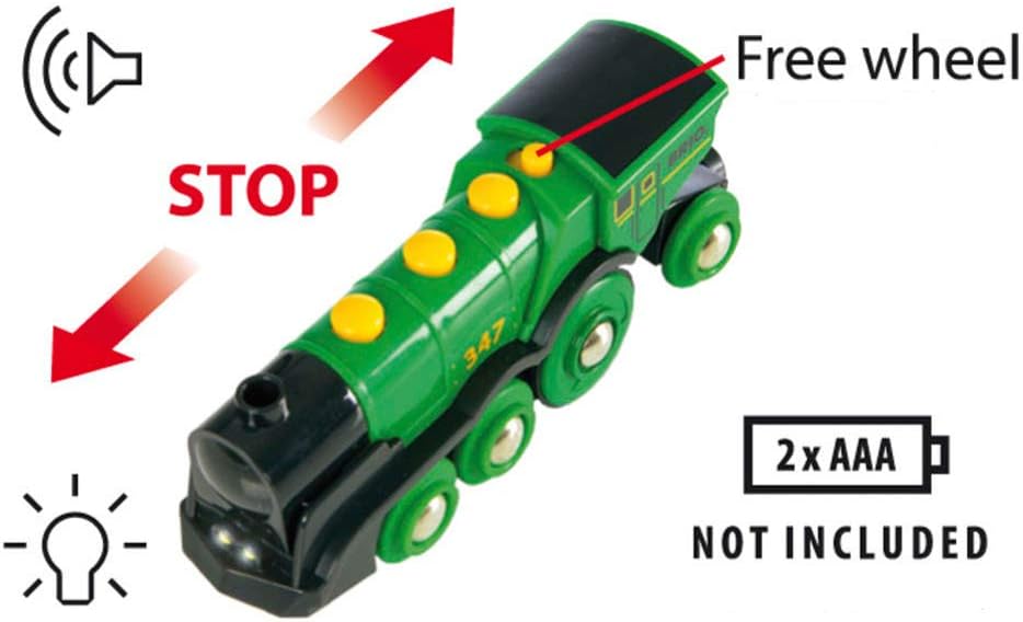BRIO World Big Green Action Locomotive Battery Powered Wooden Train Engine for Kids - Model 33593 5