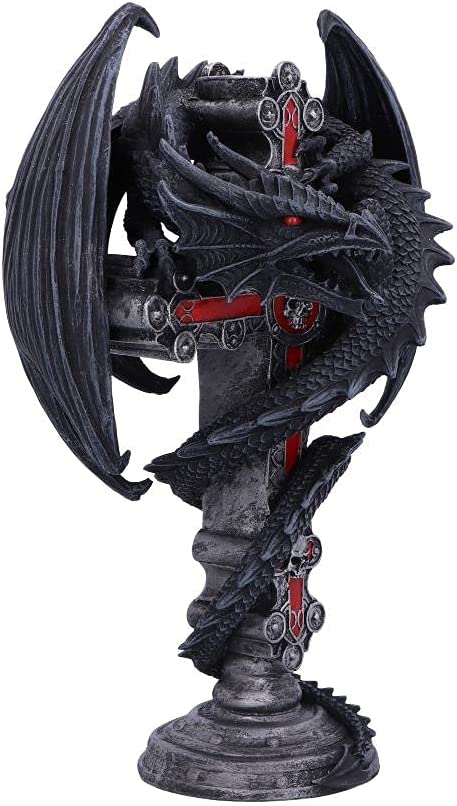 Nemesis Now Anne Stokes Gothic Guardian Dragon Cross Kerzenhalter 26,5 cm, Schwarz