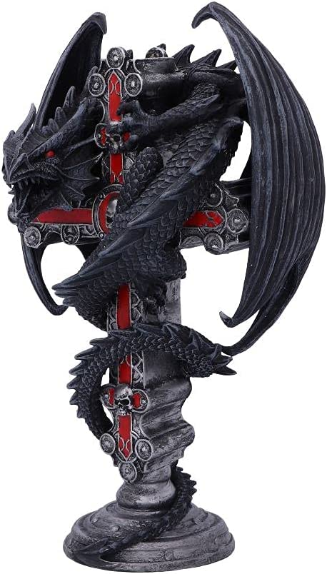 Nemesis Now Anne Stokes Gothic Guardian Dragon Cross Kerzenhalter 26,5 cm, Schwarz