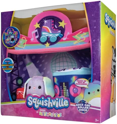 Squishville SQM0324 Deluxe Roller Disco Playscene, inklusive 2-Zoll-Plüschzubehör