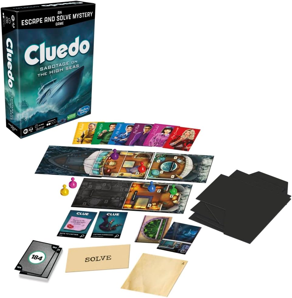 Cluedo Sabotage on the High Seas, Escape Room, Cooperative Family, Mystery Games