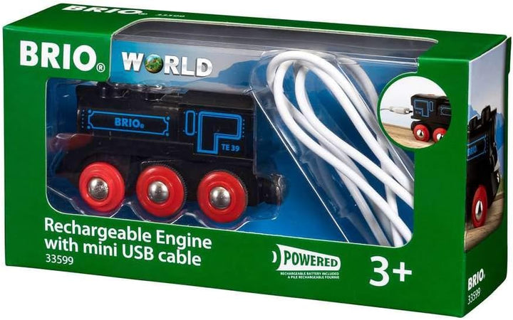BRIO World Wiederaufladbarer Lokomotivzug mit Mini-USB-Kabel für Kinder ab 3 Jahren – kompatibel mit allen BRIO-Eisenbahnsets und Zubehör