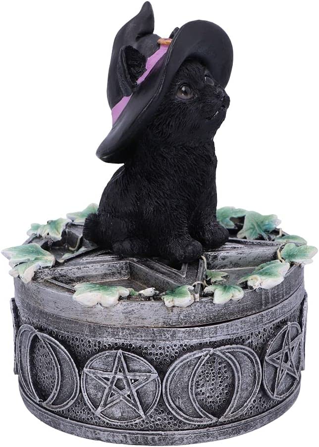 Nemesis Now Ivy Familiar Box Katzenfigur, 15 cm, Schwarz