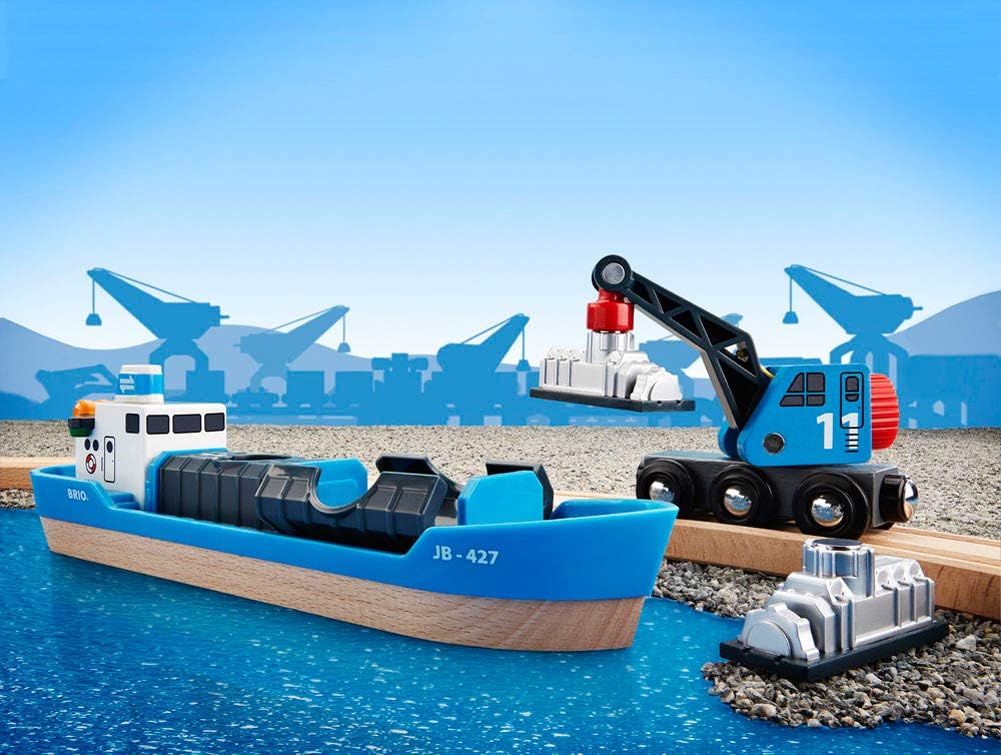 BRIO World Harbour Freight Ship and Crane for Kids Age 3 Years Up - Compatible with all BRIO Railway Sets & Accessories