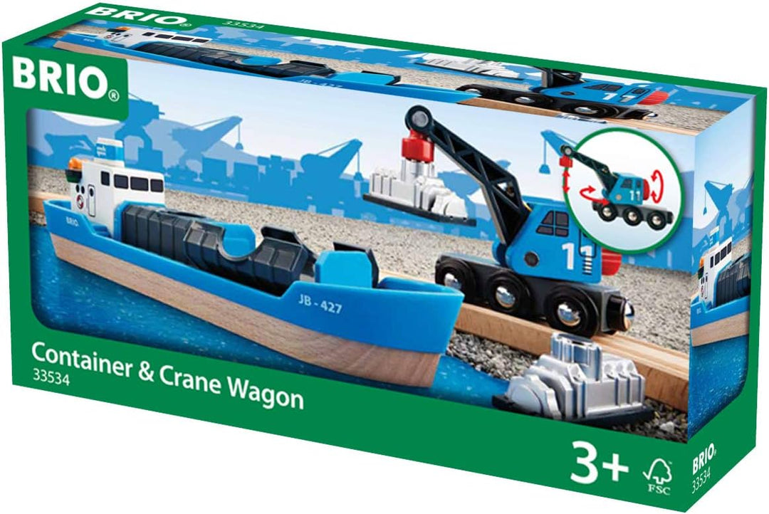 BRIO World Harbour Freight Ship and Crane for Kids Age 3 Years Up - Compatible with all BRIO Railway Sets & Accessories