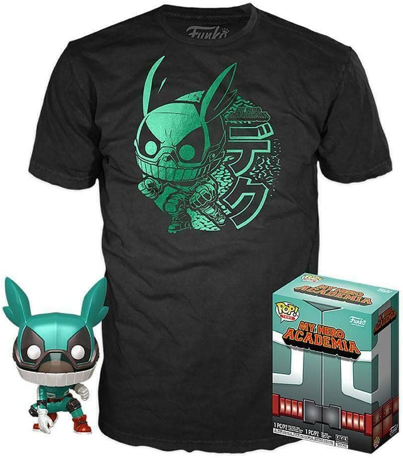 Funko Pop Deku mit Helm My Hero Academia Tee Box T-Shirt Pop (L)