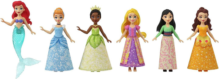 Disney Princess-Spielzeug, 6 bewegliche kleine Puppen mit glitzernder Kleidung und 13 Teebeuteln