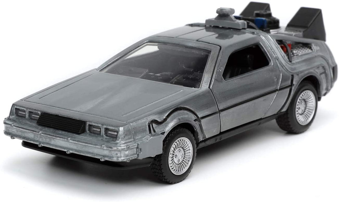 Jada Toys 253252017 Time Machine Zurück in die Zukunft 1, Druckgussauto mit aufklappbaren Türen, Maßstab 1:32, Metallic-Silber
