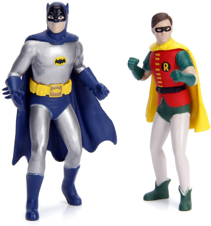 Jada Toys 253216001 Batman, klassisches Batmobil, Modellauto im Maßstab 1:18 mit zu öffnenden Türen, Kofferraum und Motorhaube, inklusive Batman- und Robin-Figur aus Druckguss, Schwarz, Mehrfarbig, Einheitsgröße